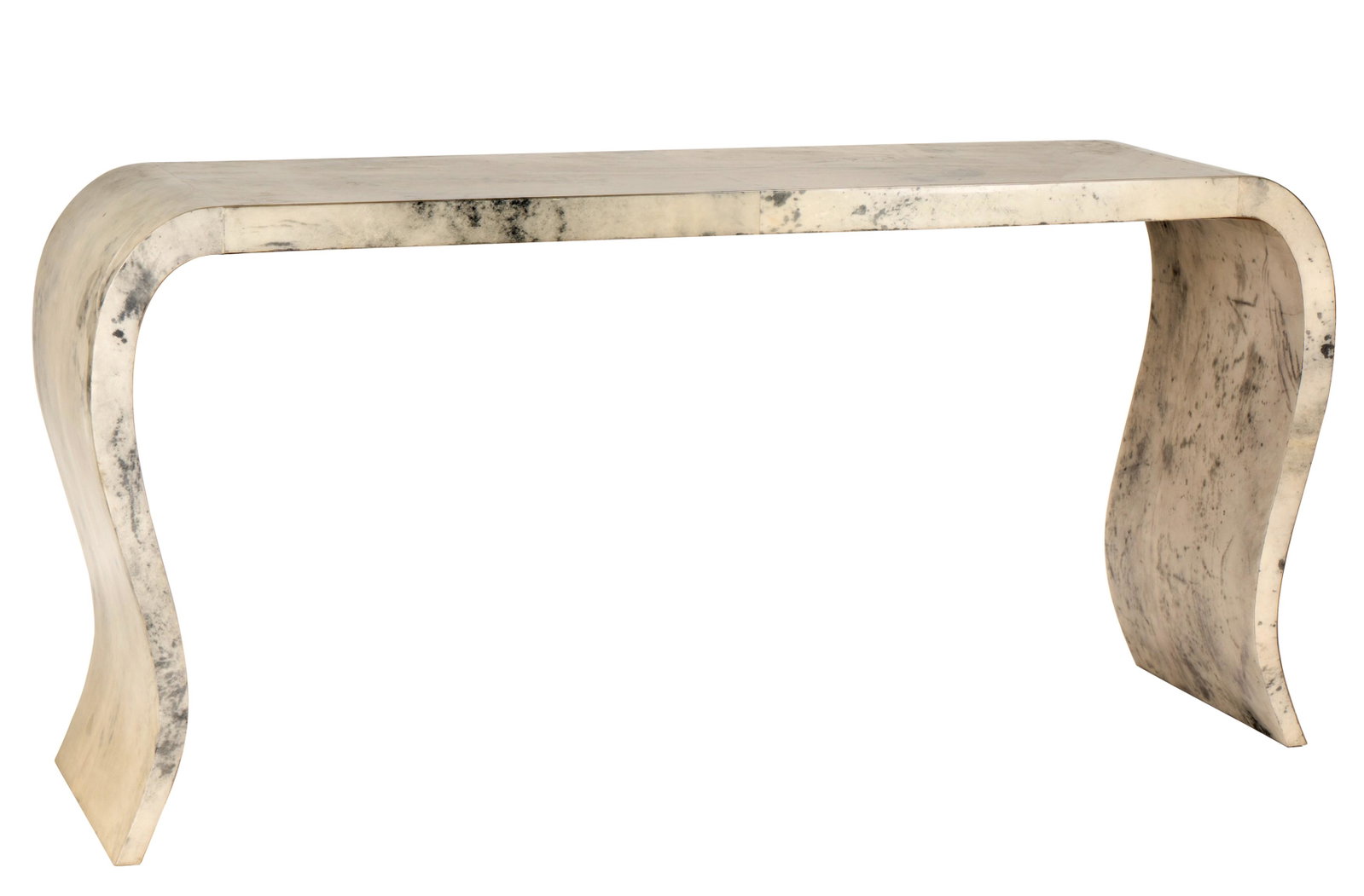 Goatskin Parchment-Veneered "Topolino" Console Table: contemporary; unsigned 33 1/2 x 70 1/2 x 17 3/4 in. (85.1 x 179.1 x 45.1 cm.)