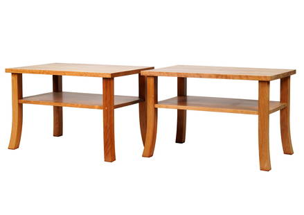 Thomas Moser: Pair of "Lolling" Side Tables: Auburn, Maine, late 20th / 21st century; unsigned 18 x 50 x 22 in. (45.7 x 127 x 55.9 cm.) Note: "The Lolling Coffee Table took inspiration from a ubiquitous post-World War II porch chair. The table u