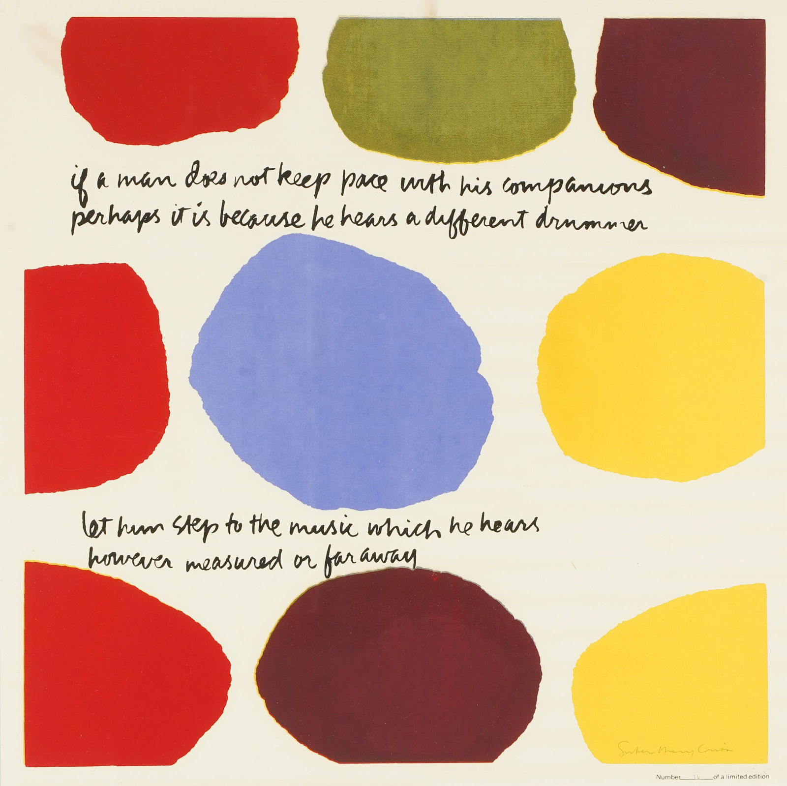 Sister Mary Corita Kent (American 1918-1986): If a Man Does Not Keep Pace... (1 of 8)