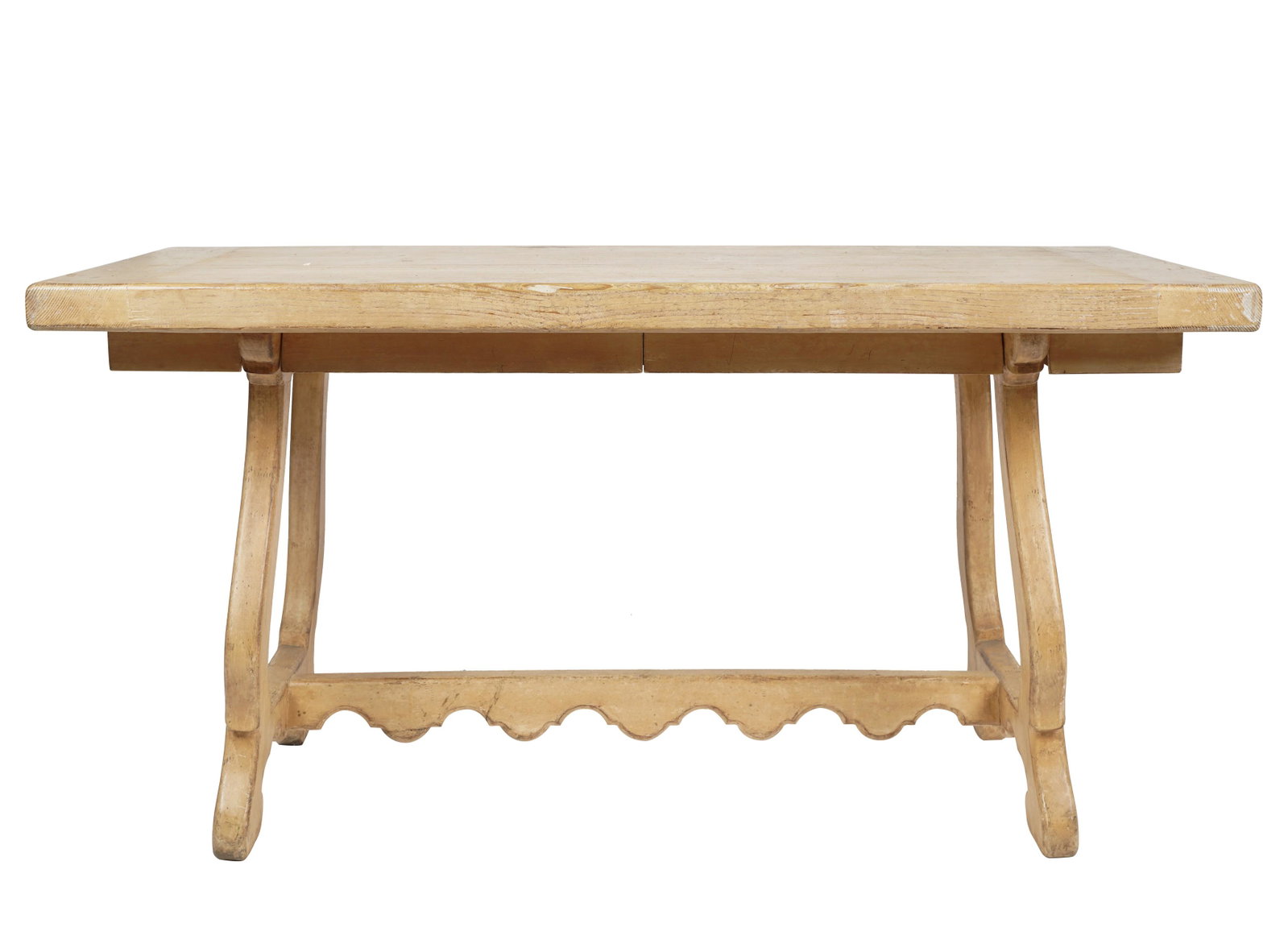 Connie Stevens- Baroque-Style Pine Table: late 20th century; having two drawers 31 x 61 1/4 x 30 1/4 in. (78.7 x 155.6 x 76.8 cm.)