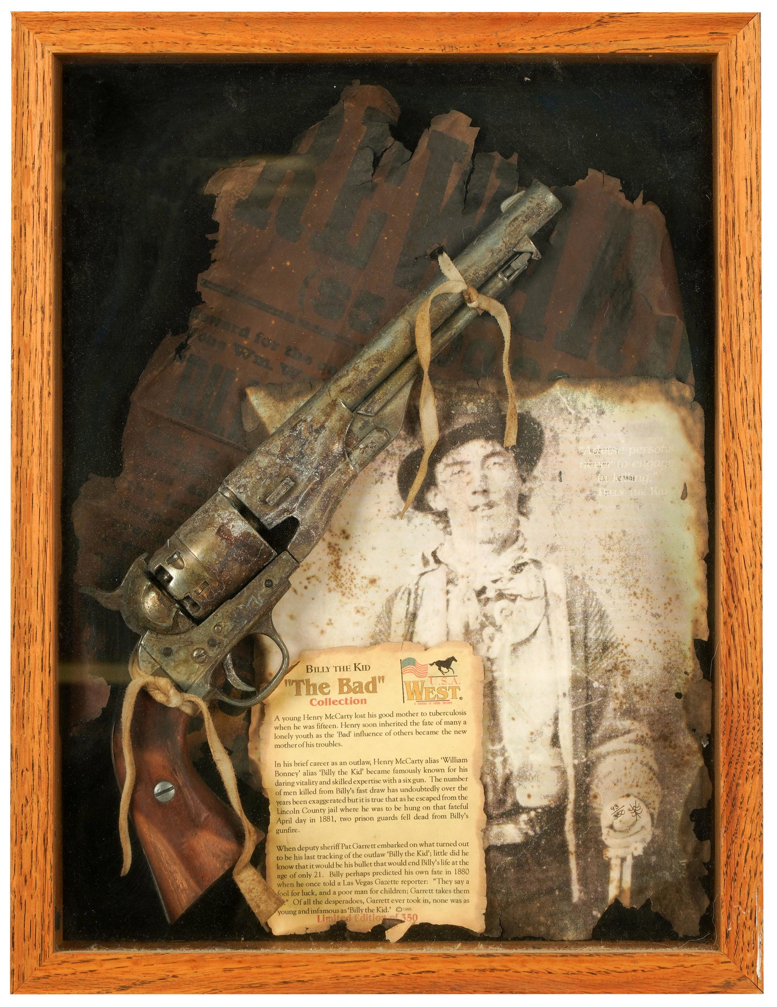 Connie Stevens- Billy the Kid "The Bad" Shadow Box: with Collector Registration Information label verso, numbered 93/350 17 x 13 x 2 1/2 in. (43.2 x 33 x 6.4 cm.)