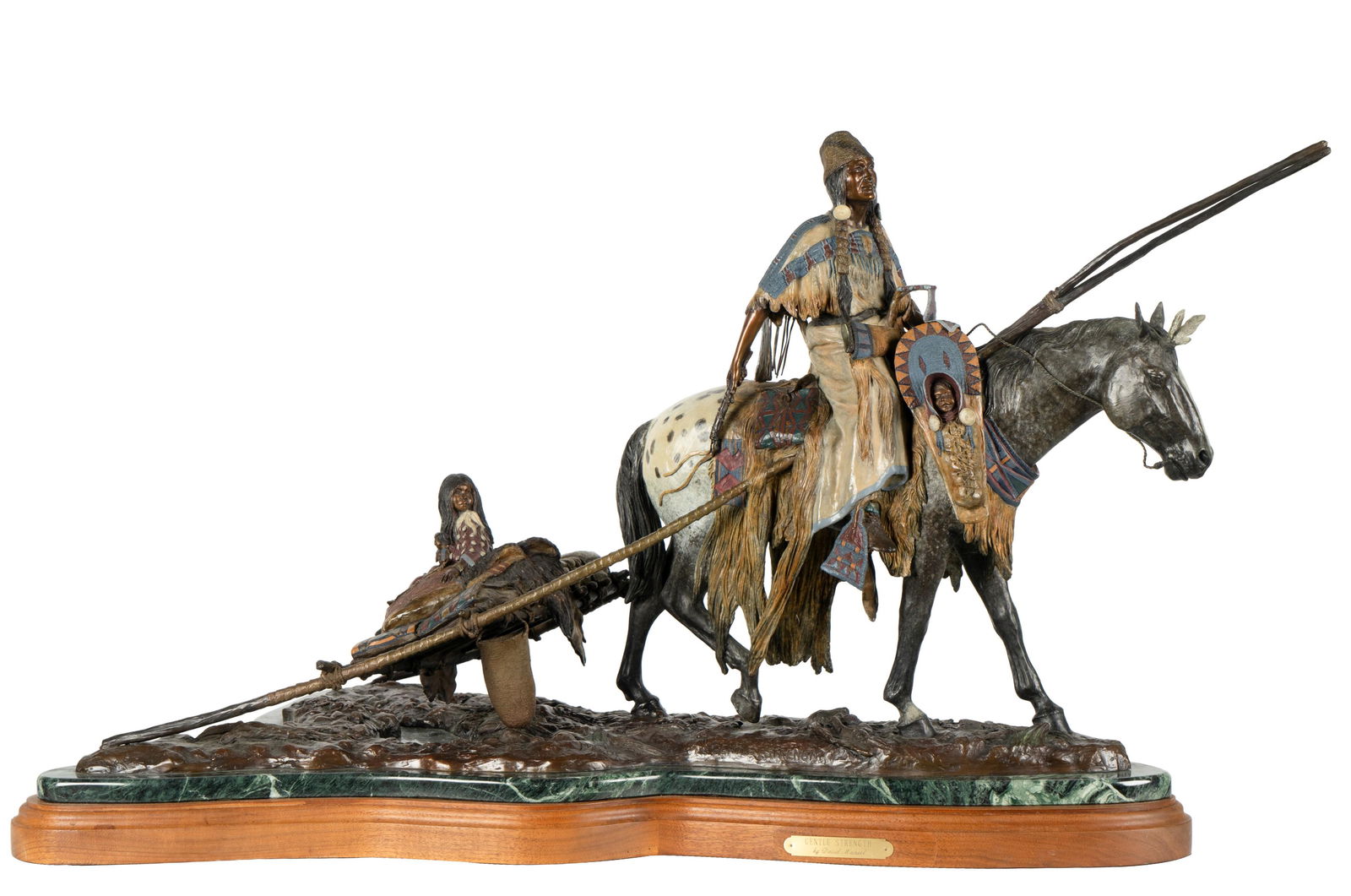 Connie Stevens- David Manuel (B. 1940): Gentle Strength: 1992; patinated bronze, mounted to marble base, further mounted to wooden plinth; signed, dated, titled, and numbered 31/50 in casting overall: 23 x 41 x 23 in. (58.4 x 104.1 x 58.4 cm.)