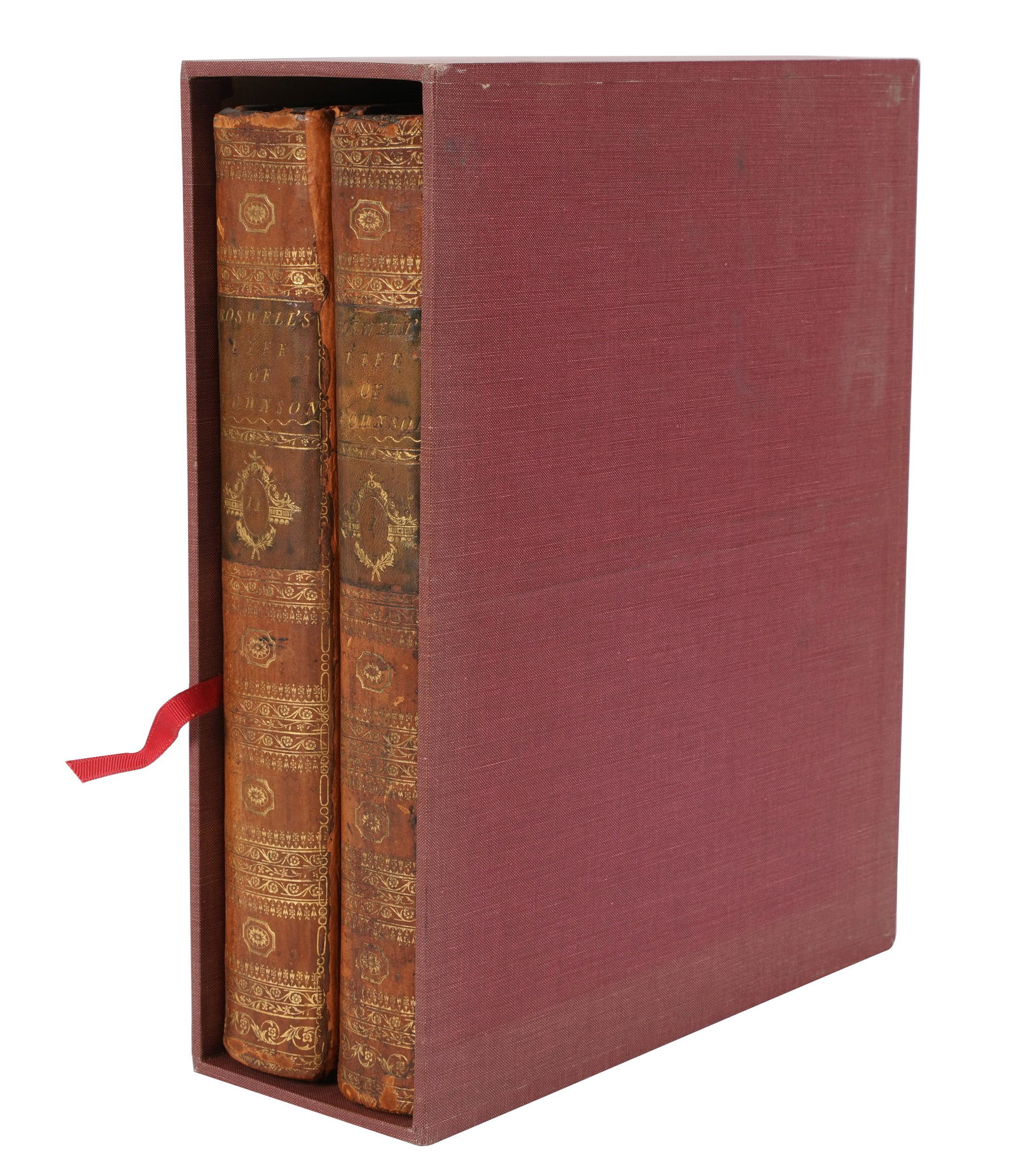 David Birney- James Boswell "Life of Samuel Johnson": London: printed by Henry Baldwin for Charles Dilly, 1791; first edition, first issue, in two volumes; with misprint "Gve" for "give" on page 135 of Volume One; full leather, with cloth slipcase; each