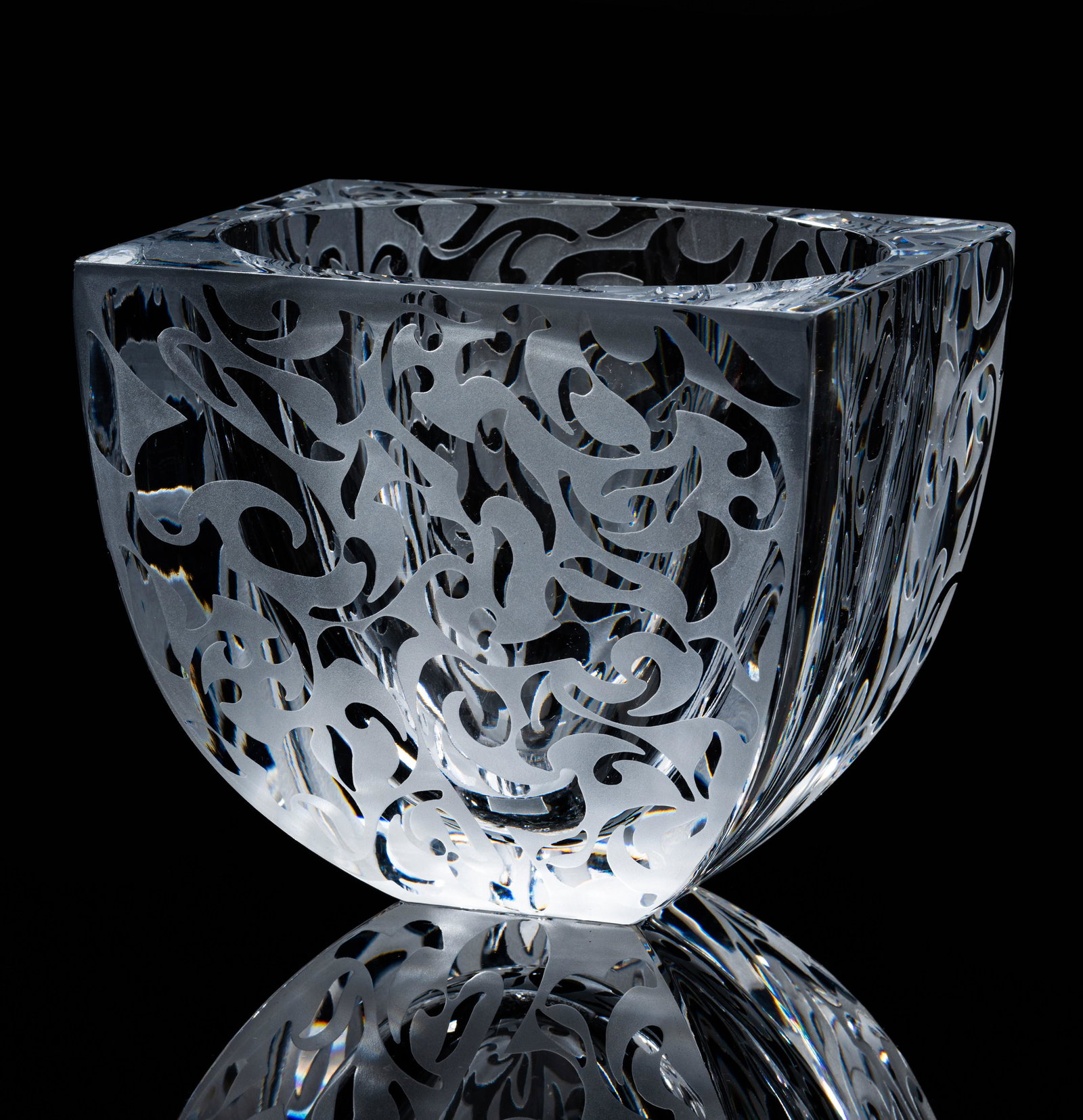 Connie Stevens- Etched Glass Bowl: 2005; signed "Michael Weems" and dated to underside 5 1/4 x 6 x 5 in. (13.3 x 15.2 x 12.7 cm.)