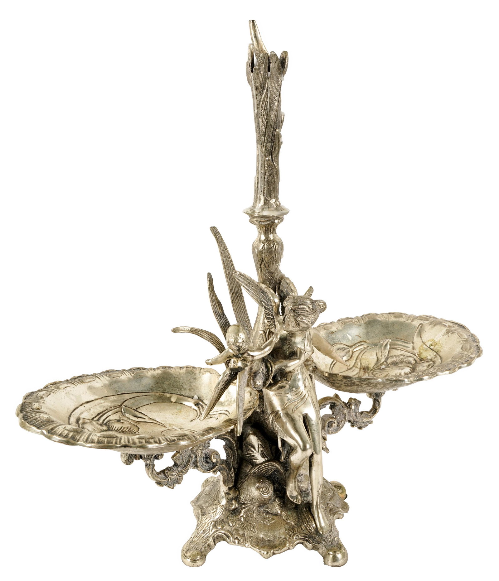 Connie Stevens- Silver-plate Figural Epergne: unsigned 19 x 20 x 8 in. (48.3 x 50.8 x 20.3 cm.)