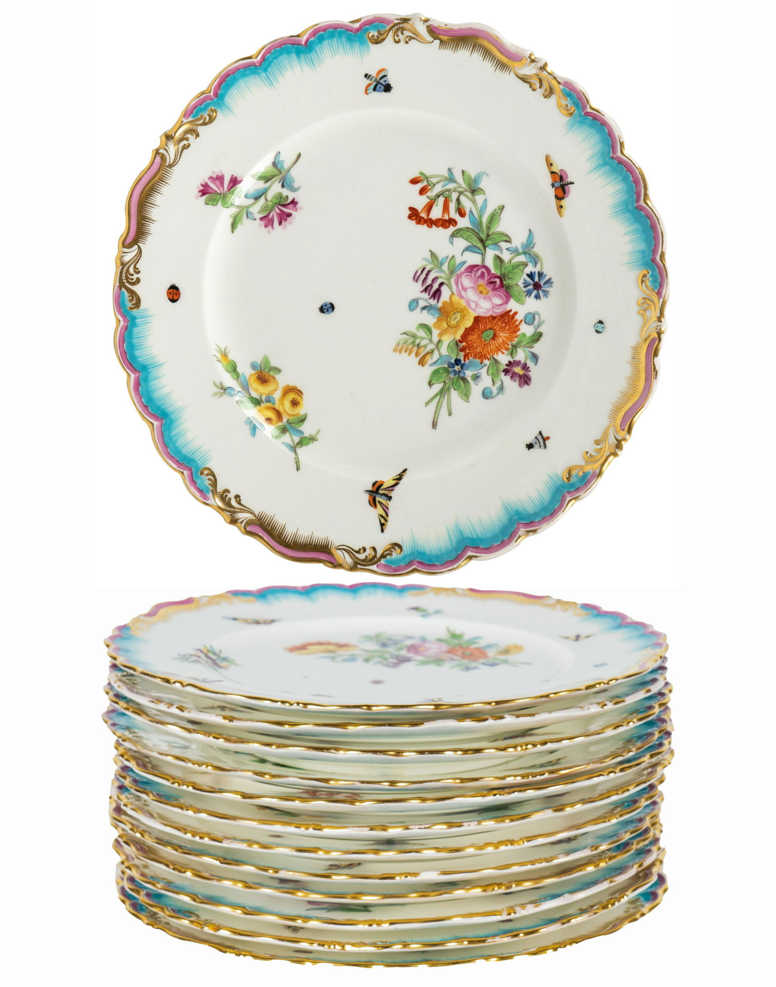 Set of 12 English Regency Coalport Porcelain Dinner Plates (1 of 8)