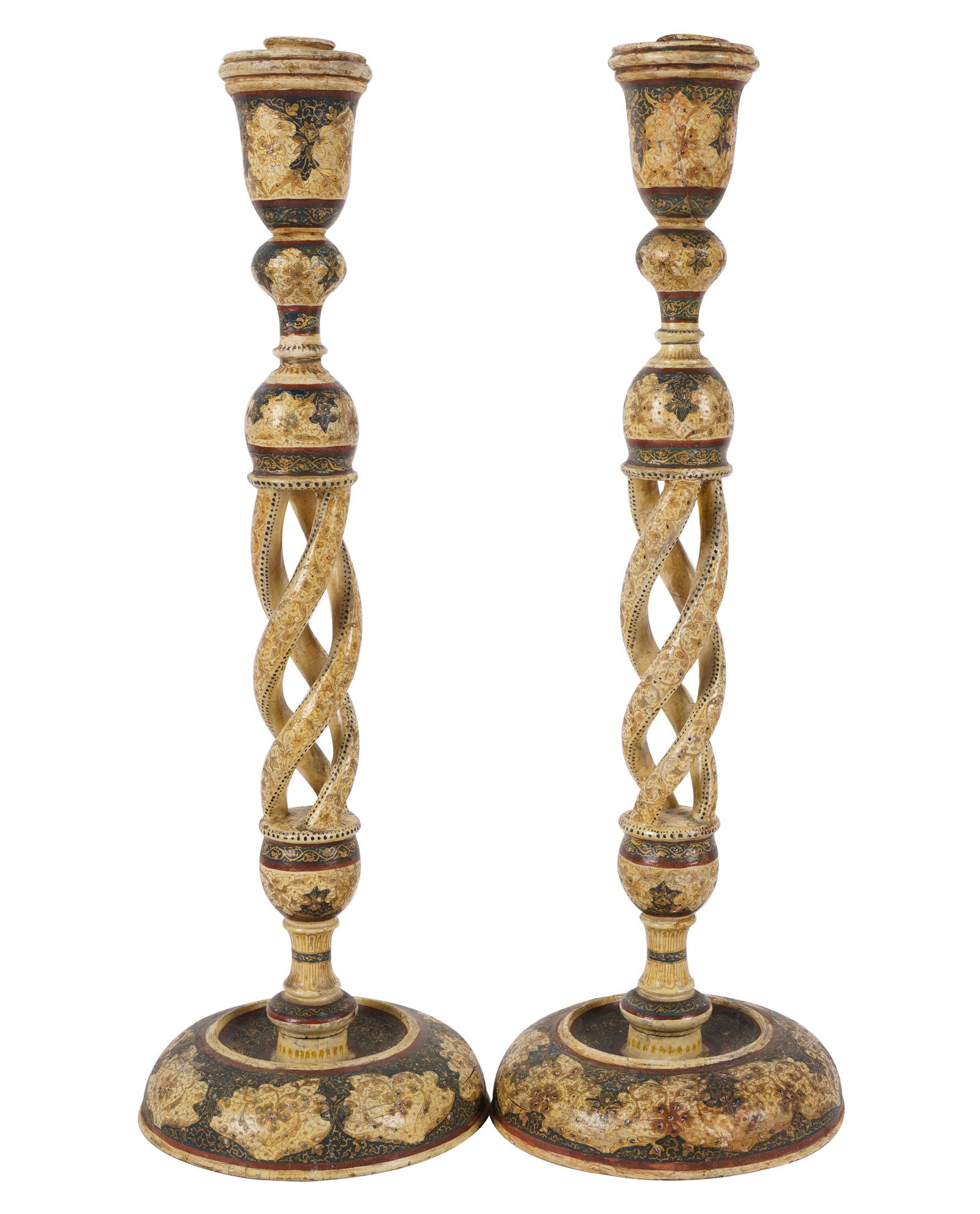 Pair of Kashmiri Papier Mache and Lacquered Candlesticks (1 of 11)