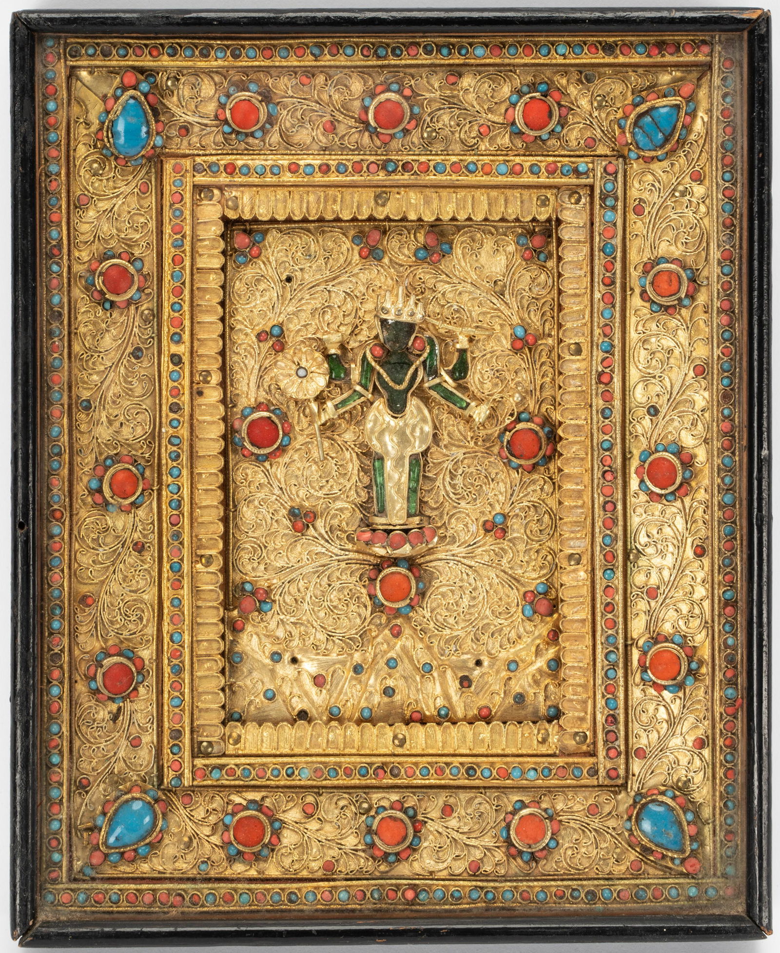 Nepalese Stone-Inset Gilt-Metal Filigree Votive Plaque (1 of 11)