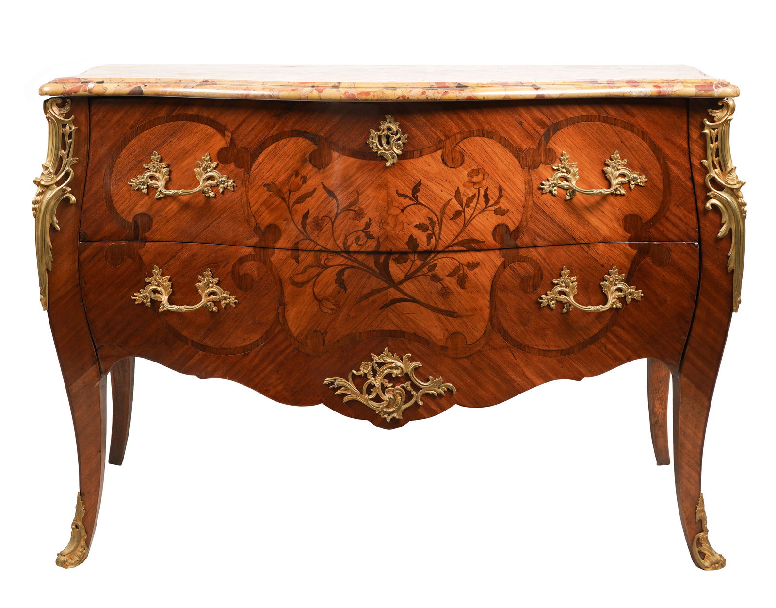 Louis XV-Style Marquetry Marble-Top Commode (1 of 10)