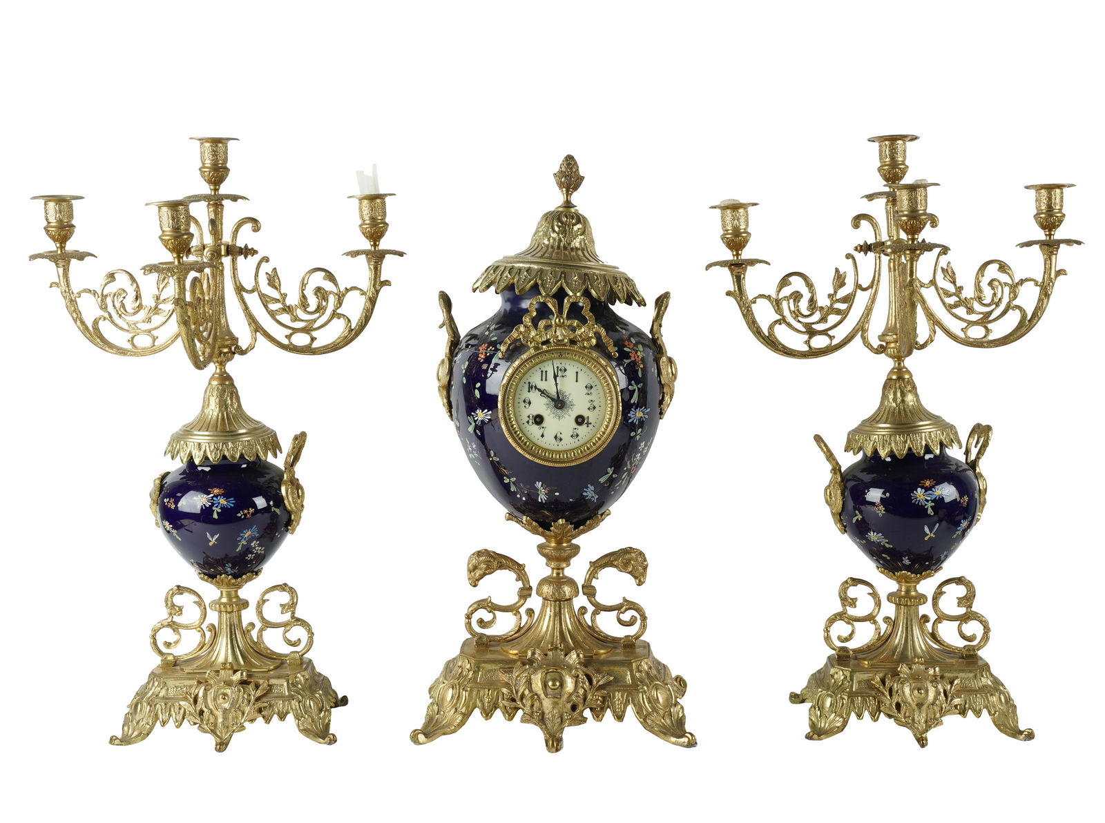 Gilt Metal-Mounted Porcelain Clock Garniture (1 of 12)