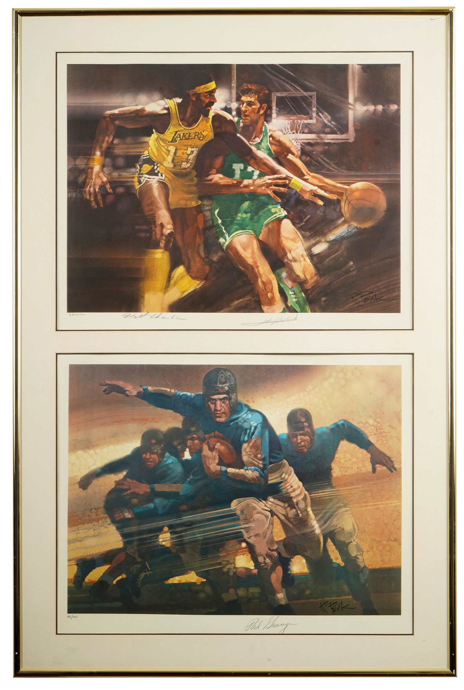 Wilt Chamberlain, John Havlicek, Red Grange Signed Lithographs (1 of 10)