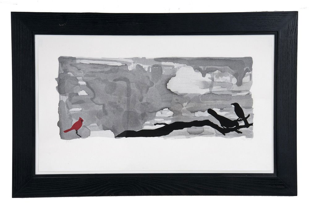 ROBERT MOSKOWITZ: "THE RED AND THE BLACK": circa 1985 color woodcut initialed, dated, and numbered 57/75 in pencil lower right 13 1/2 x 24 inches