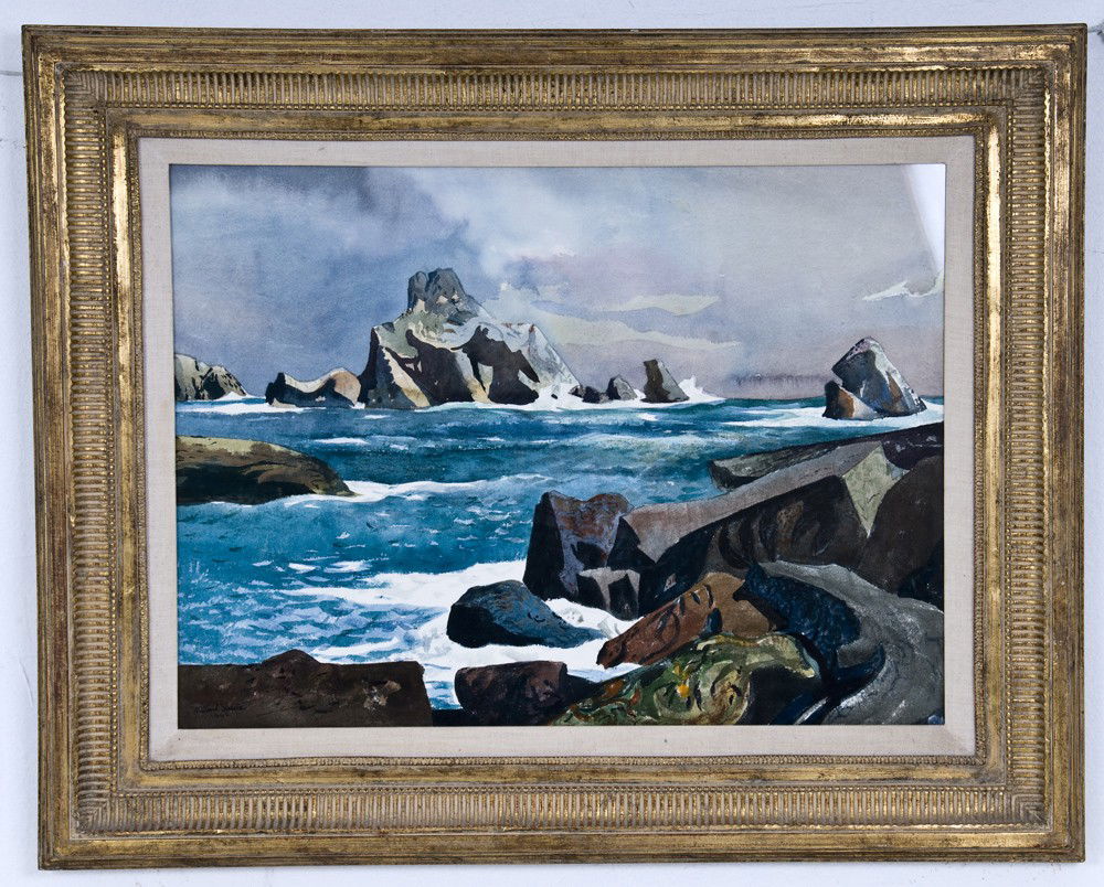 MILLARD SHEETS: "GUALALA ROCKS": circa 1962 watercolor 24 x 30 inches