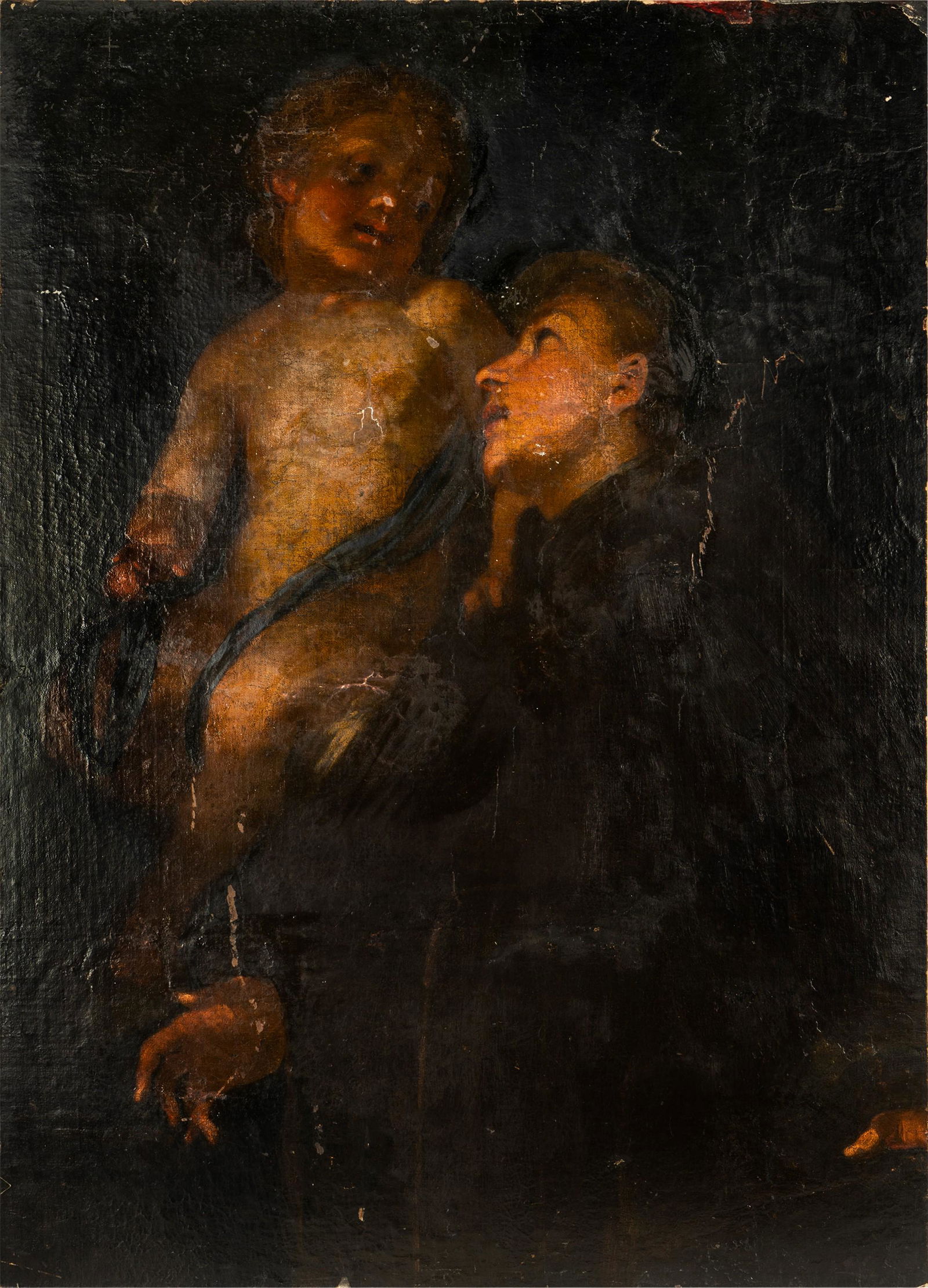 Artist Unknown: Woman and Child: oil on canvas, mounted to masonite board, unframed; unsigned 50 x 36 in. (127 x 91.4 cm.)