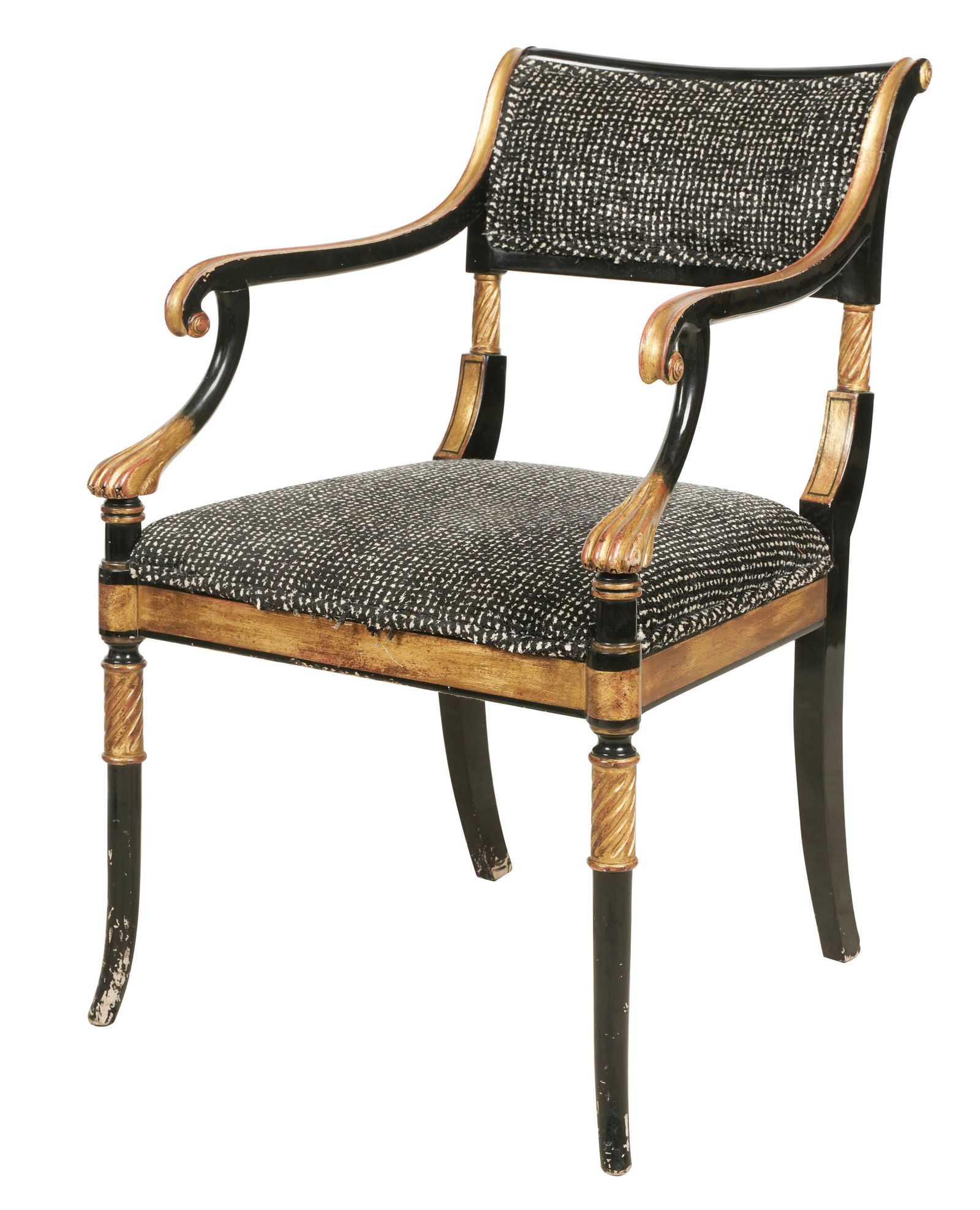 Regency-Style Ebonized and Gold-Painted Armchair (1 of 8)