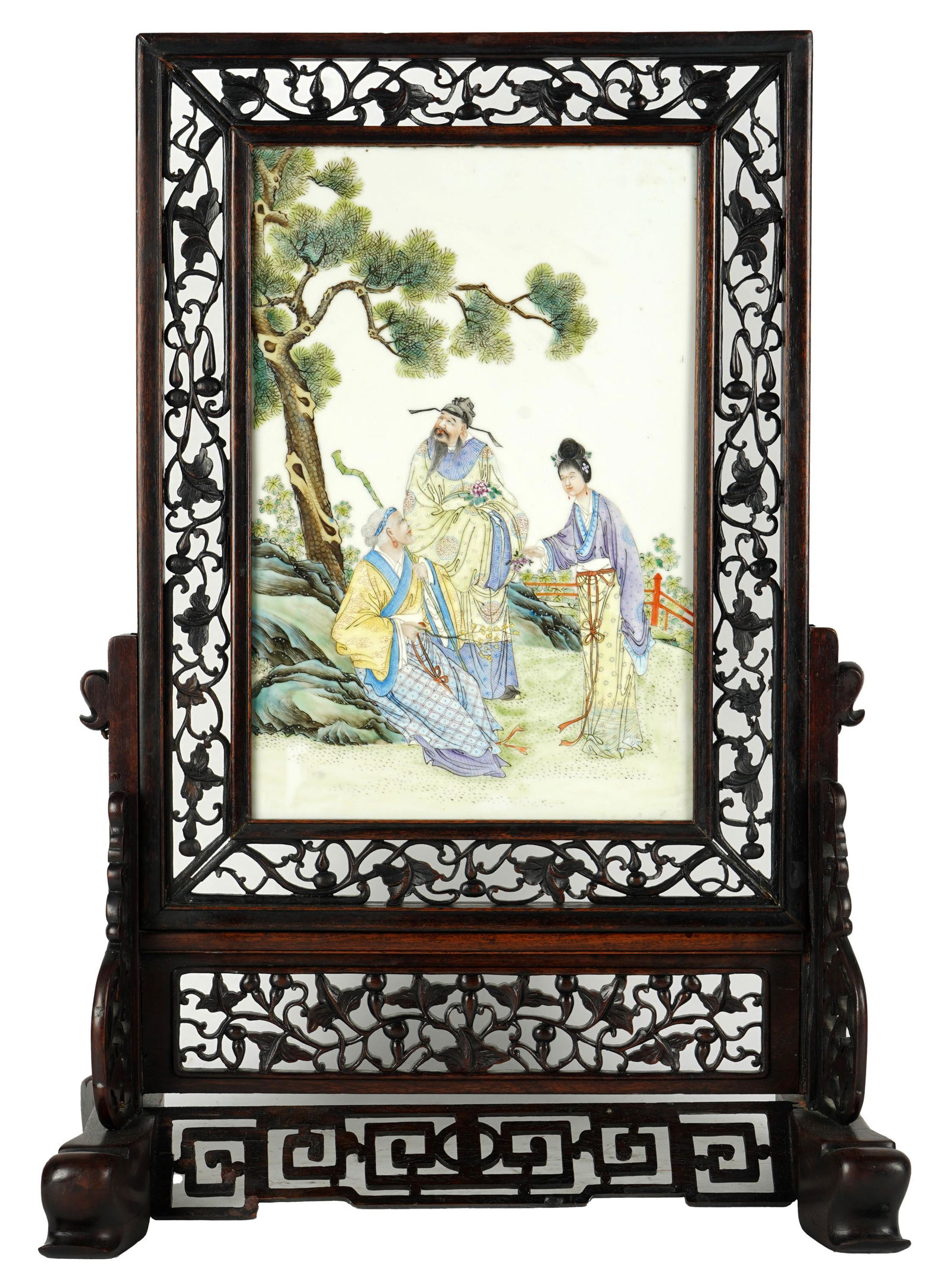 Chinese Wood Carved Carved Porcelain Table Screen (1 of 12)