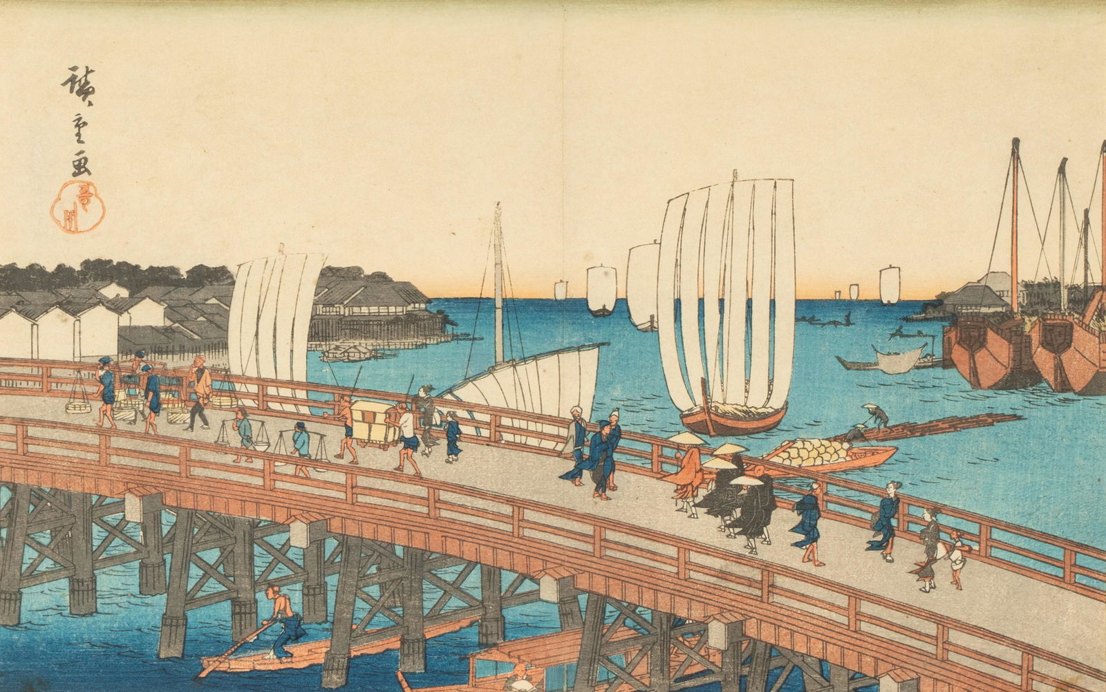 Utagawa Hiroshige (Japanese 1797 - 1858): Eitai Bridge and New Land at Fukagawa (1 of 12)