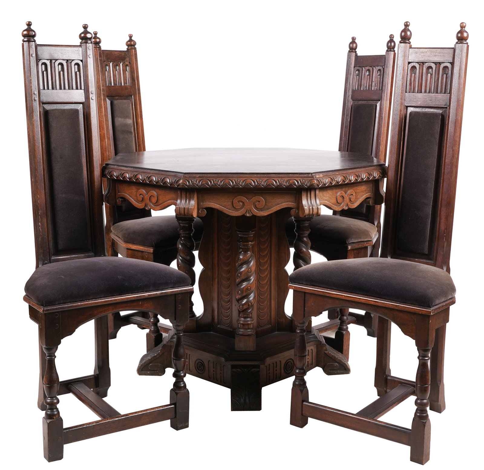 Set of Renaissance-Style Carved Oak Table and Chairs (1 of 12)