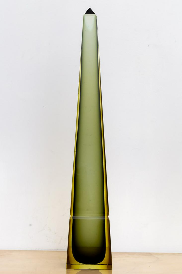 Archimede Seguso: Murano Green Glass Obelisk: unsigned 24 x 4 1/4 in. (61 x 10.8 cm.) Provenance: Property from the Estate of Gore Vidal; the personal collection of Jeff Schuerholz of Fat Chance, the iconic Los Angeles store for the Hollywood eli