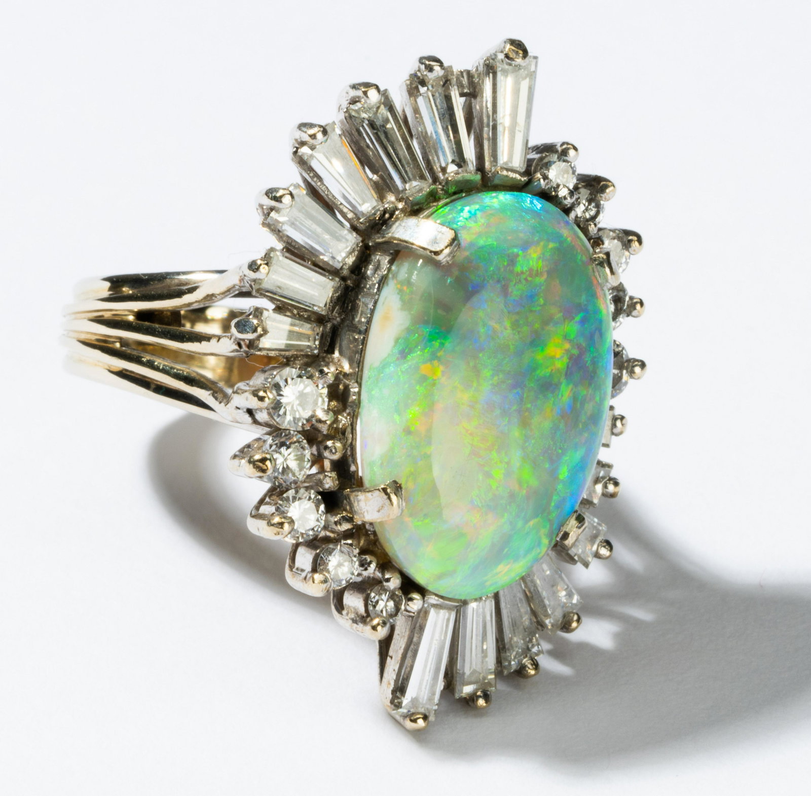 14 Karat White Gold Diamond and Oval Opal Ring (1 of 7)