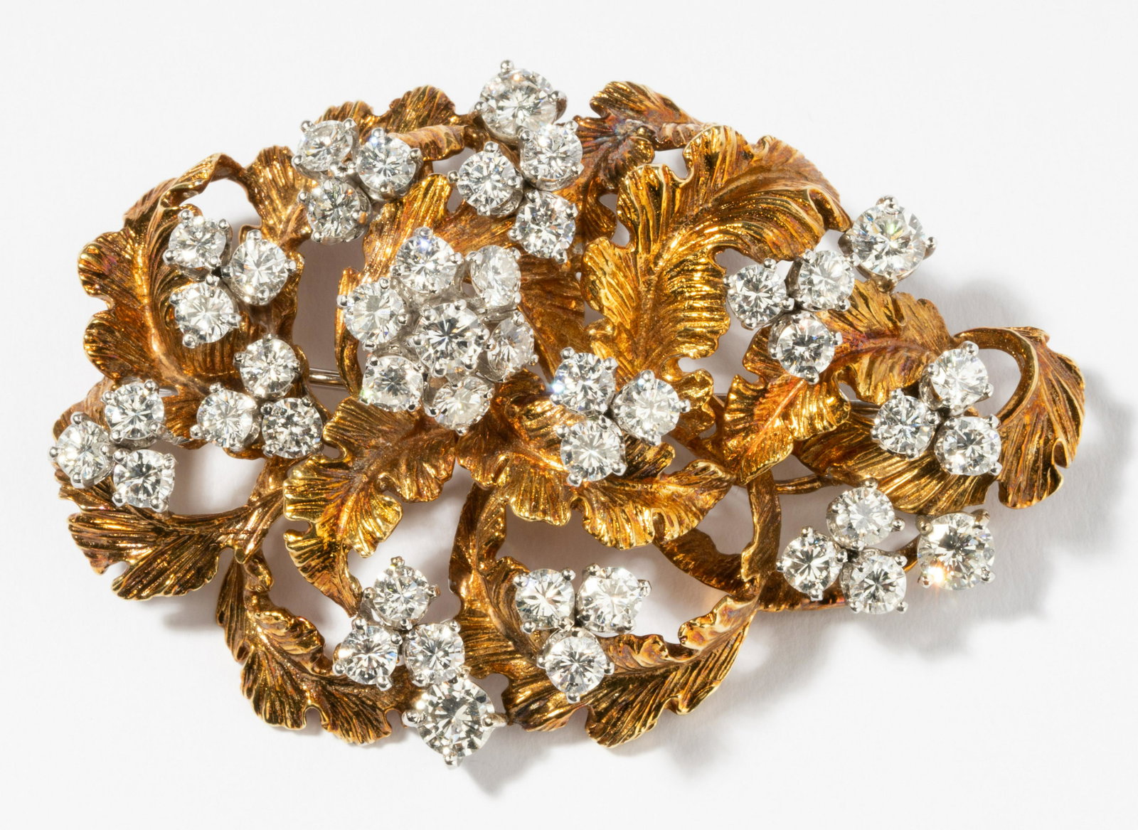 18 Karat Yellow and White Gold Diamond Floral Cluster Brooch (1 of 8)
