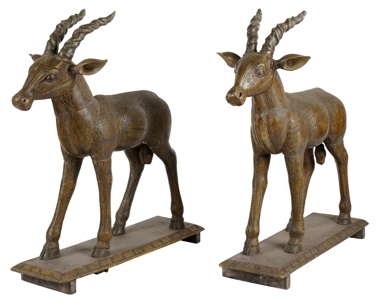 Pair of Antique Asian Painted Carved Wood Deer Figures (1 of 12)