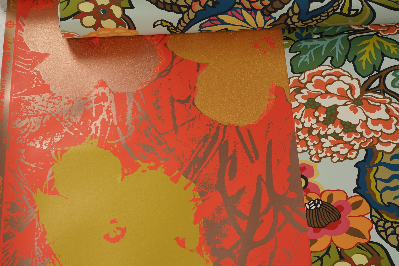 Group of Partial Wallpaper Rolls: comprising four partial rolls of F. Schumacher and Co. "Chiang Mai" depicting dragons and flowers, (the largest: 13'2" x 2'3", the smallest: 2'5 1/2" x 2'3"), together with one partial roll of Flavor