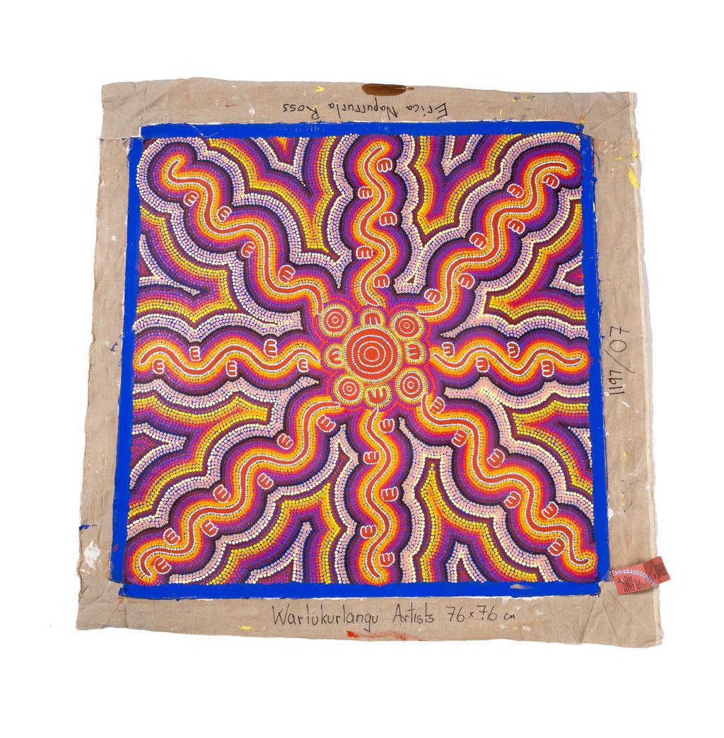 Erica Ross Napurrurla, Janganpa (Brush-Tail Possum Dreaming) - Mawurrji: Erica Ross Napurrurla Janganpa (Brush-Tail Possum Dreaming) - Mawurrji acrylic on linen 2007, unstretched, Warlukurlangu Artists Aboriginal Corporation, Yuendumu, cat. no. 1197 / 07, acquired from the