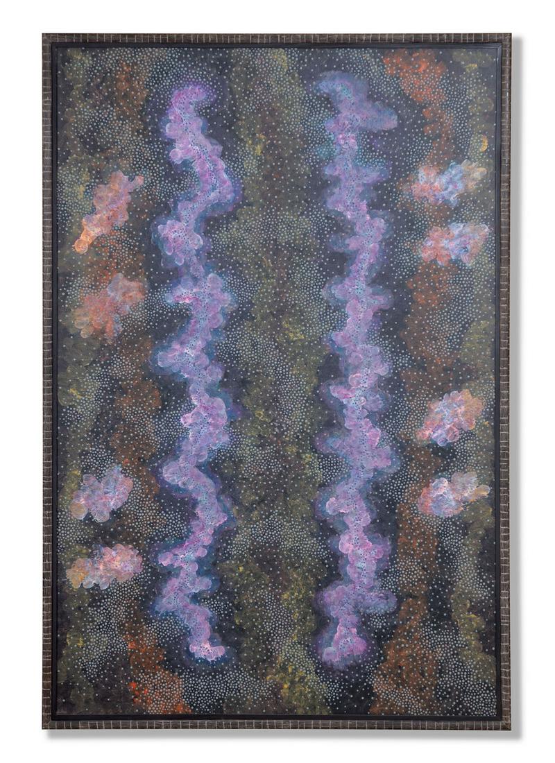 Jean Nampijinpa, 1956-, Water Dreaming: Jean Nampijinpa 1956- Water Dreaming acrylic on linen 1994, Kimberley Art, Melbourne, cat. no. KA JN15/95, acquired from the above in 1994, Richard Kelton Collection, Santa Monica, signed and titled v