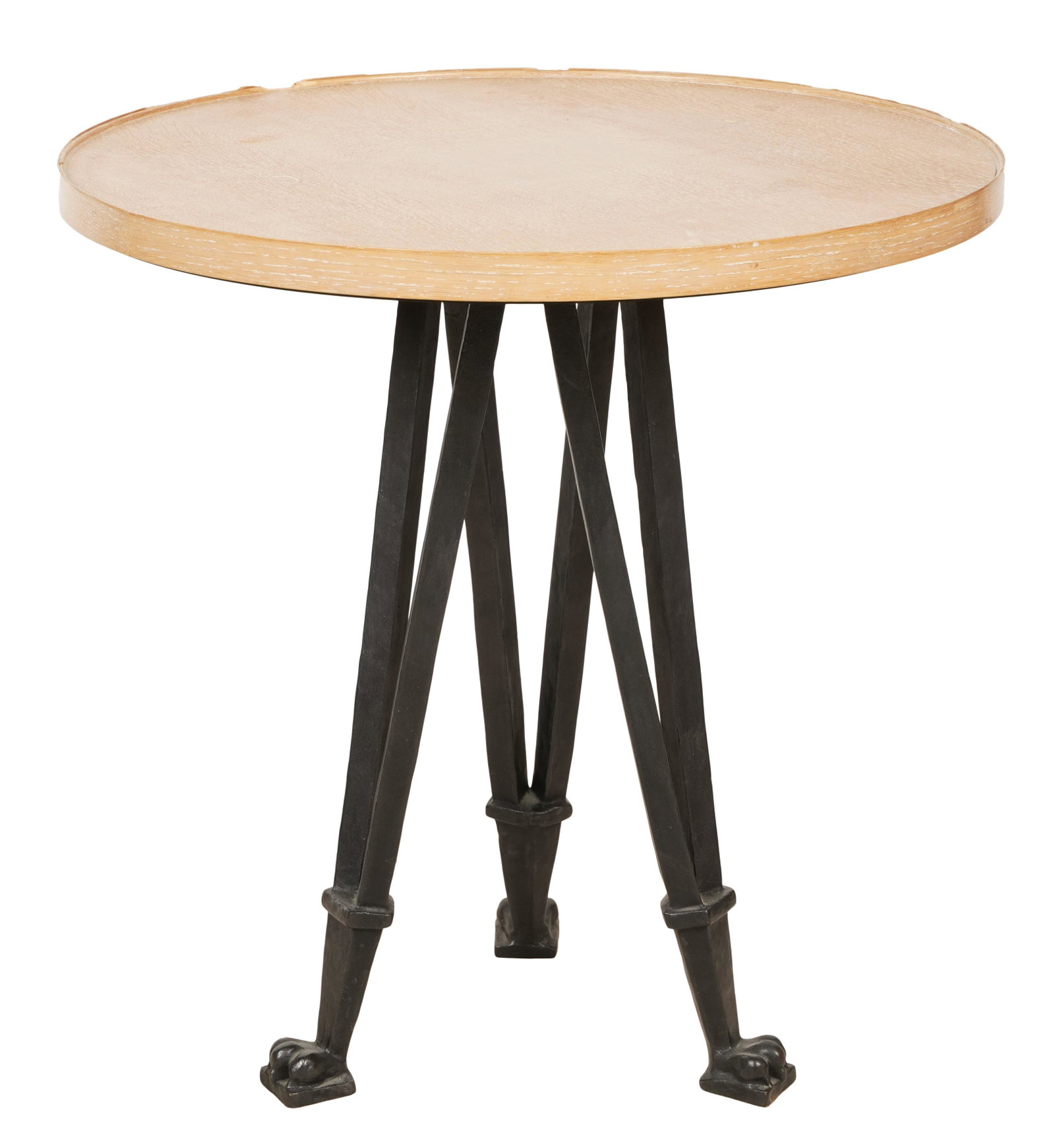 Wood and Iron Paw Foot Cocktail Table: contemporary; unsigned 24 1/2 x 23 3/4 in. (62.2 x 60.3 cm.)