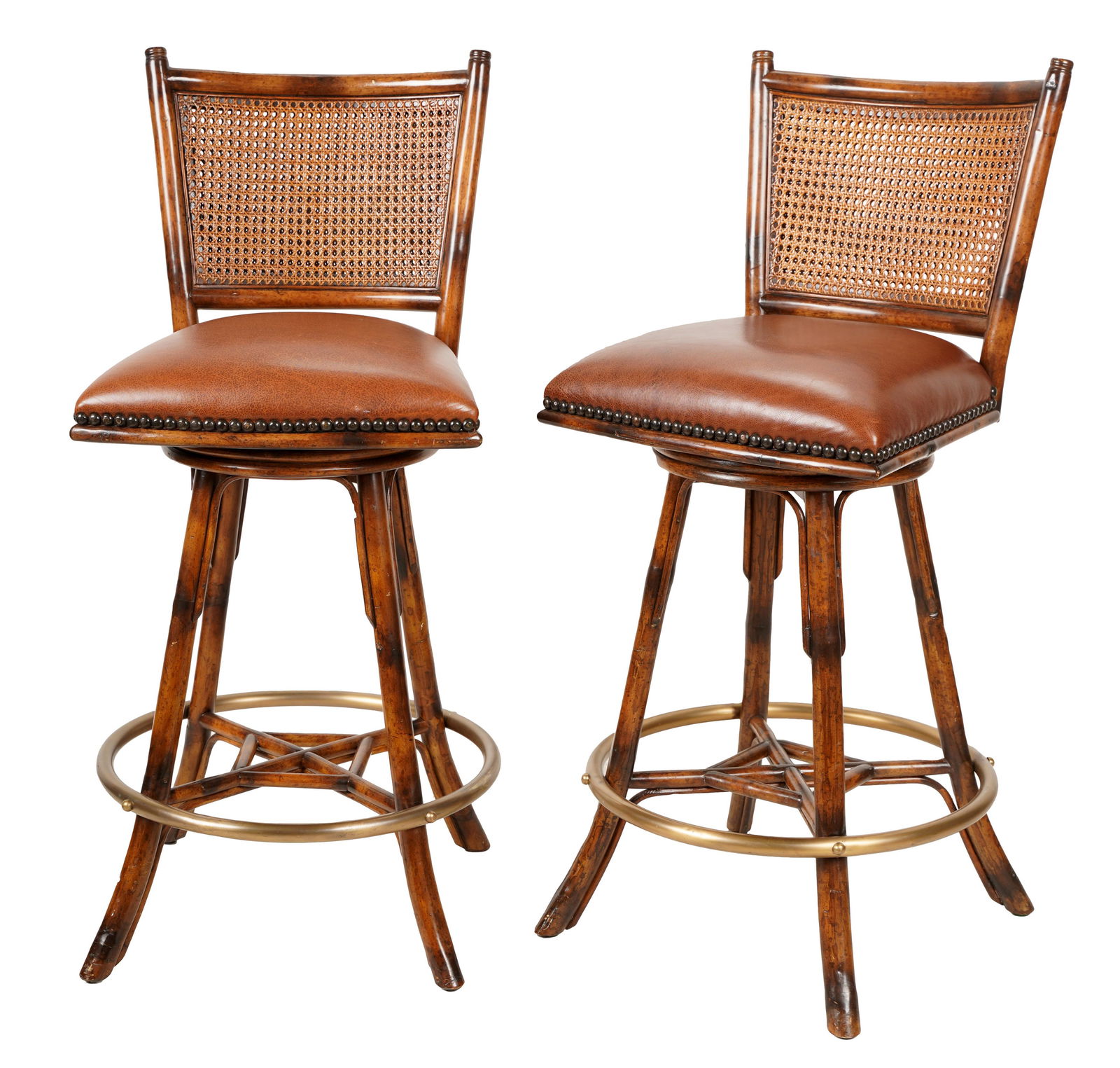 Pair of Rattan and Leather Swivel Barstools (1 of 12)