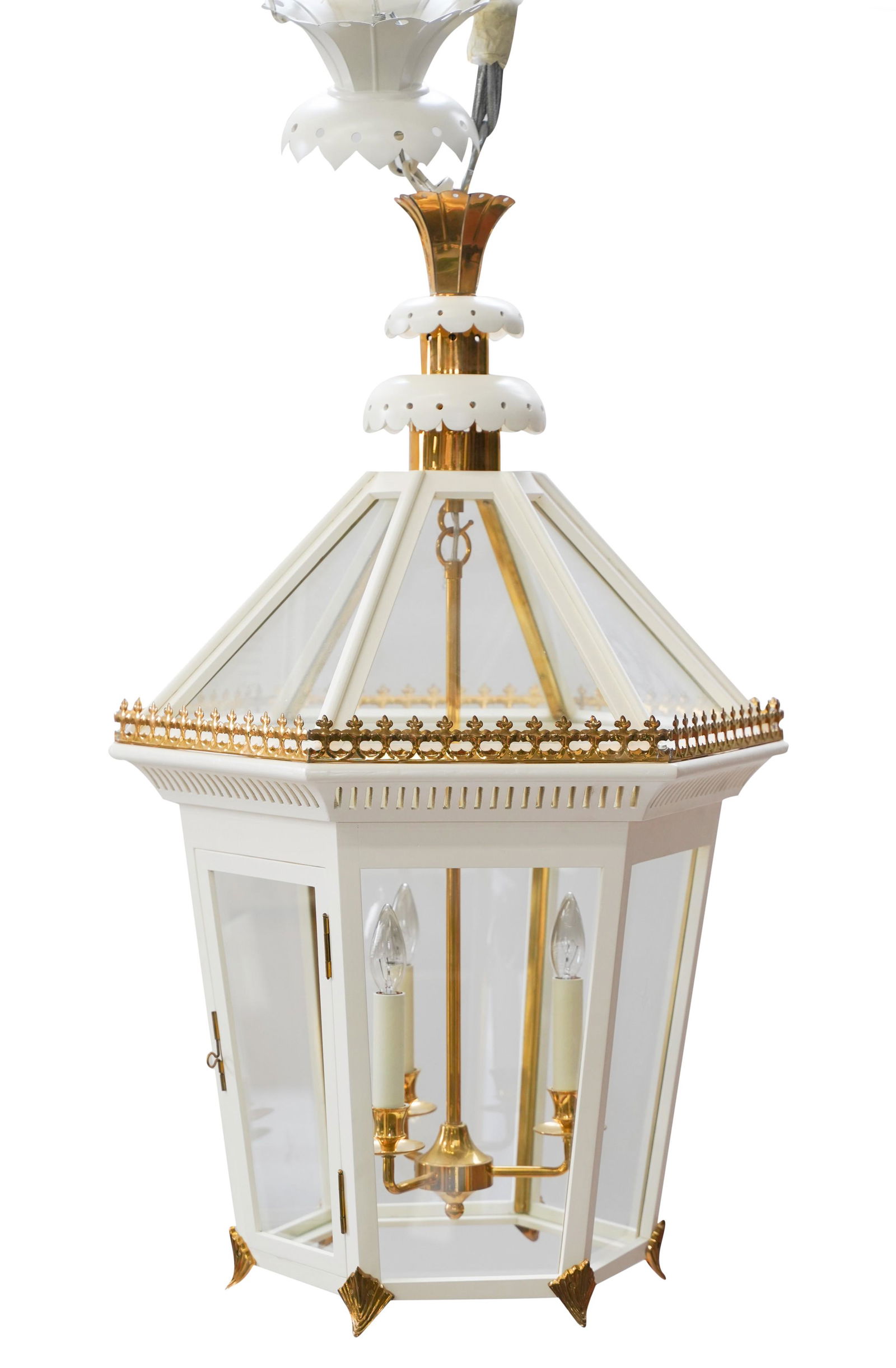 White-Painted and Gilt Metal Lantern Ceiling Fixture (1 of 13)
