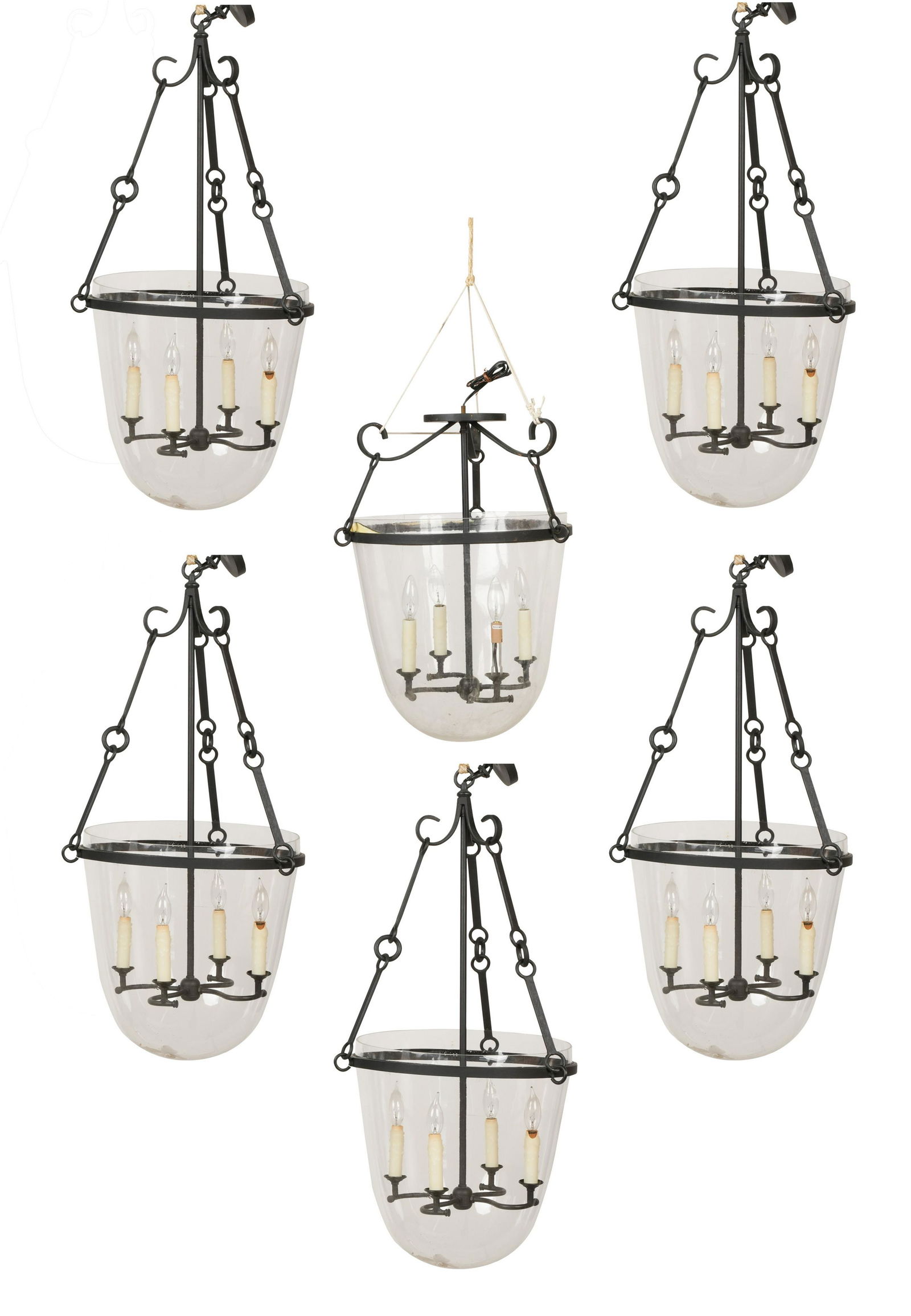 Six Iron and Glass Lantern Ceiling Light Fixtures (1 of 14)