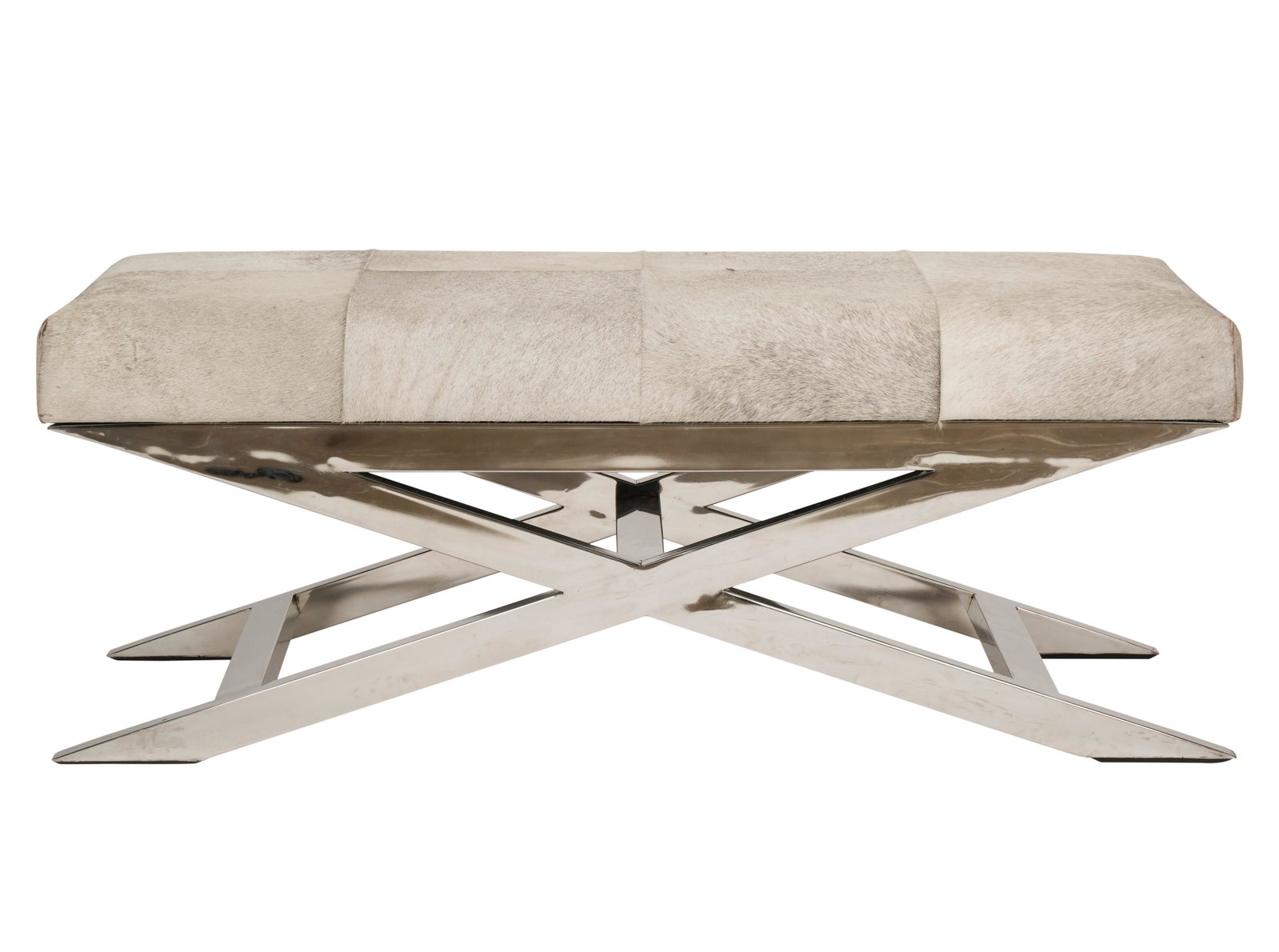 Bernhardt Chrome and Hide X-Frame Bench: with manufacturer's label 18 1/2 x 48 x 17 in. (47 x 121.9 x 43.2 cm.)