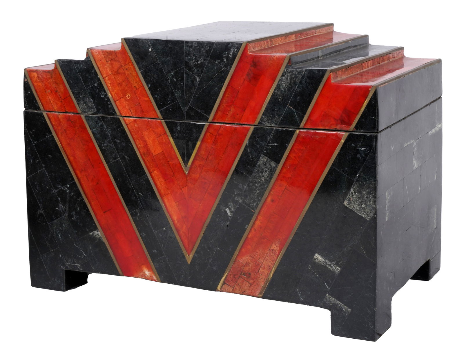 Art Deco-Style Red and Black Stone-Veneered Table Box (1 of 7)