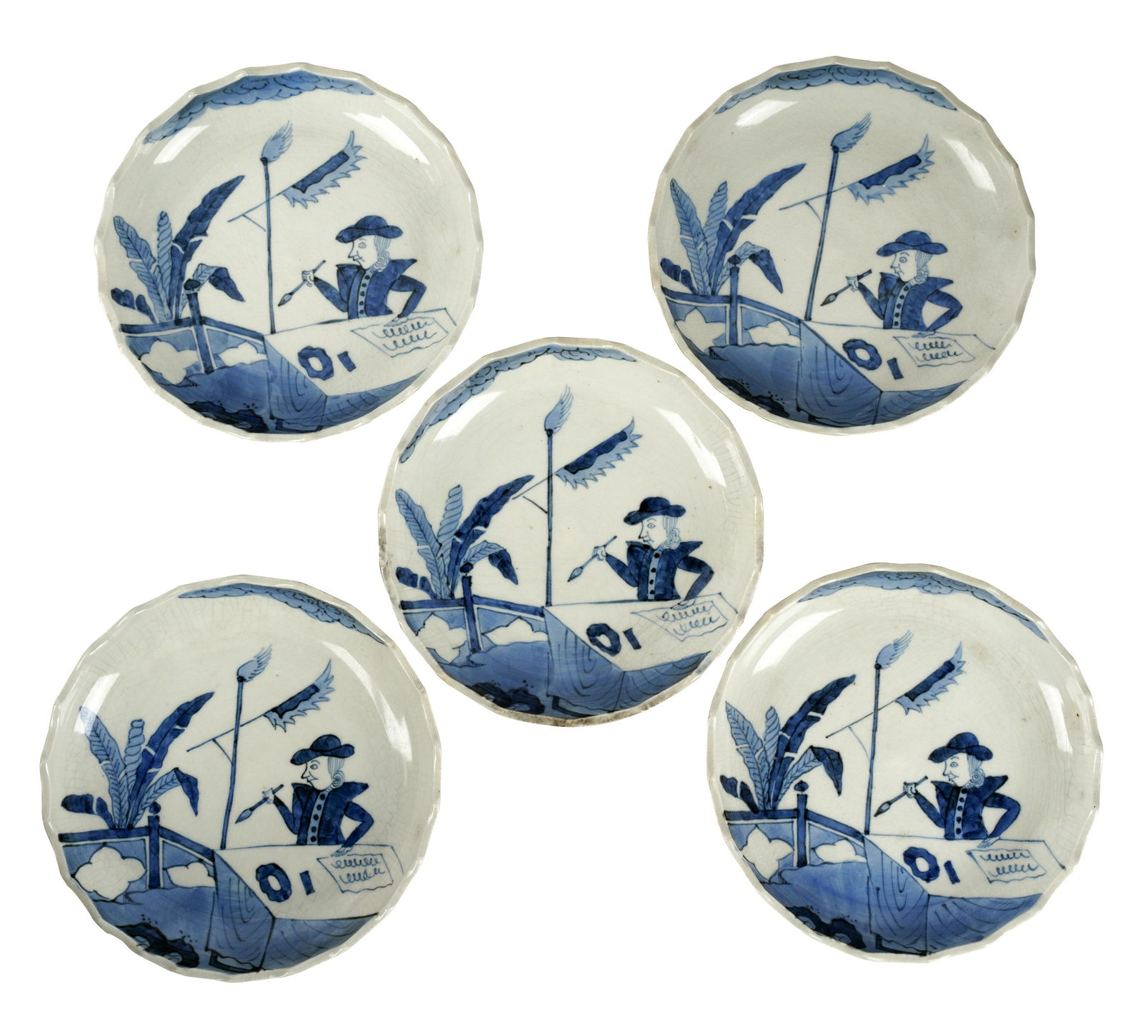 Set of Five Japanese Blue and White Porcelain Dishes (1 of 10)