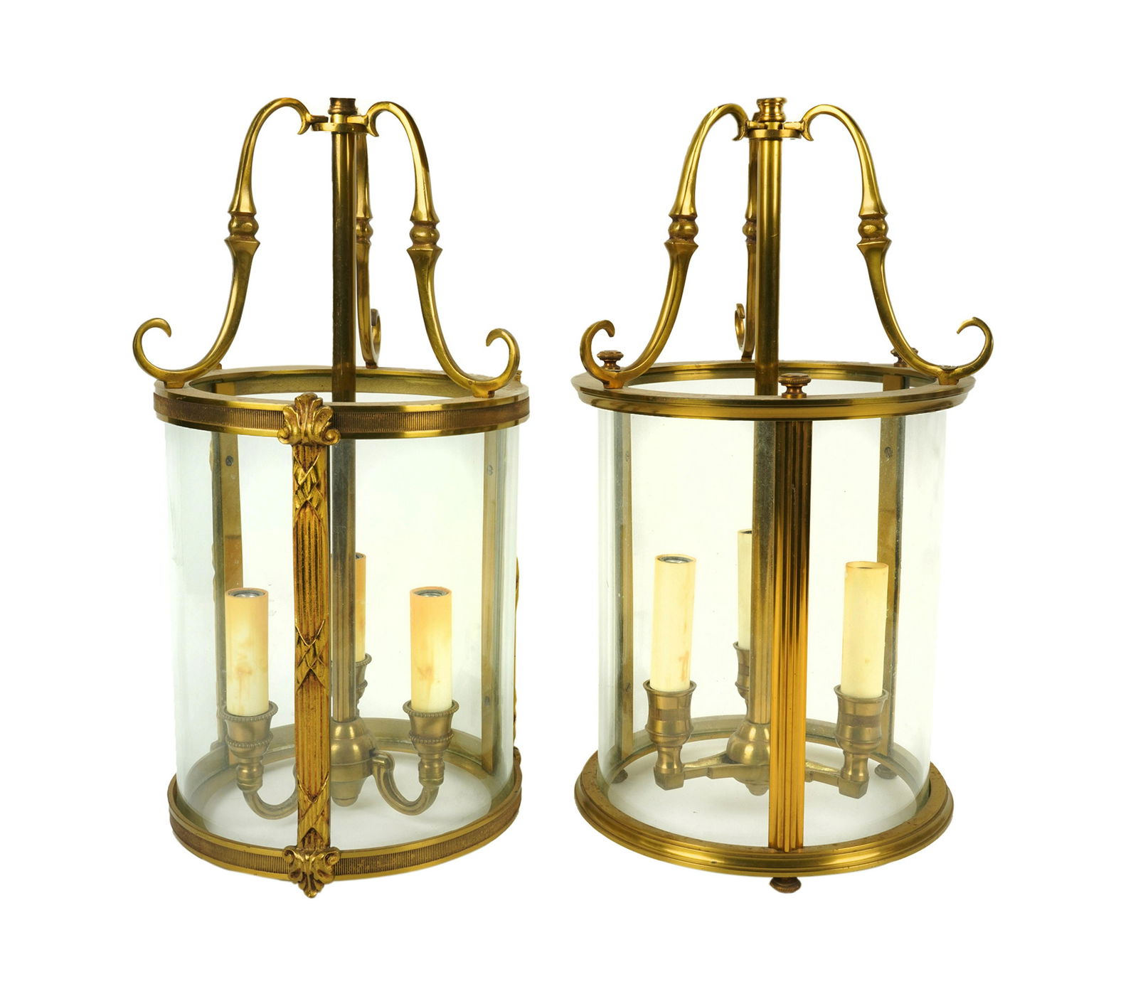 Two Brass and Glass Lantern Ceiling Light Fixtures (1 of 8)