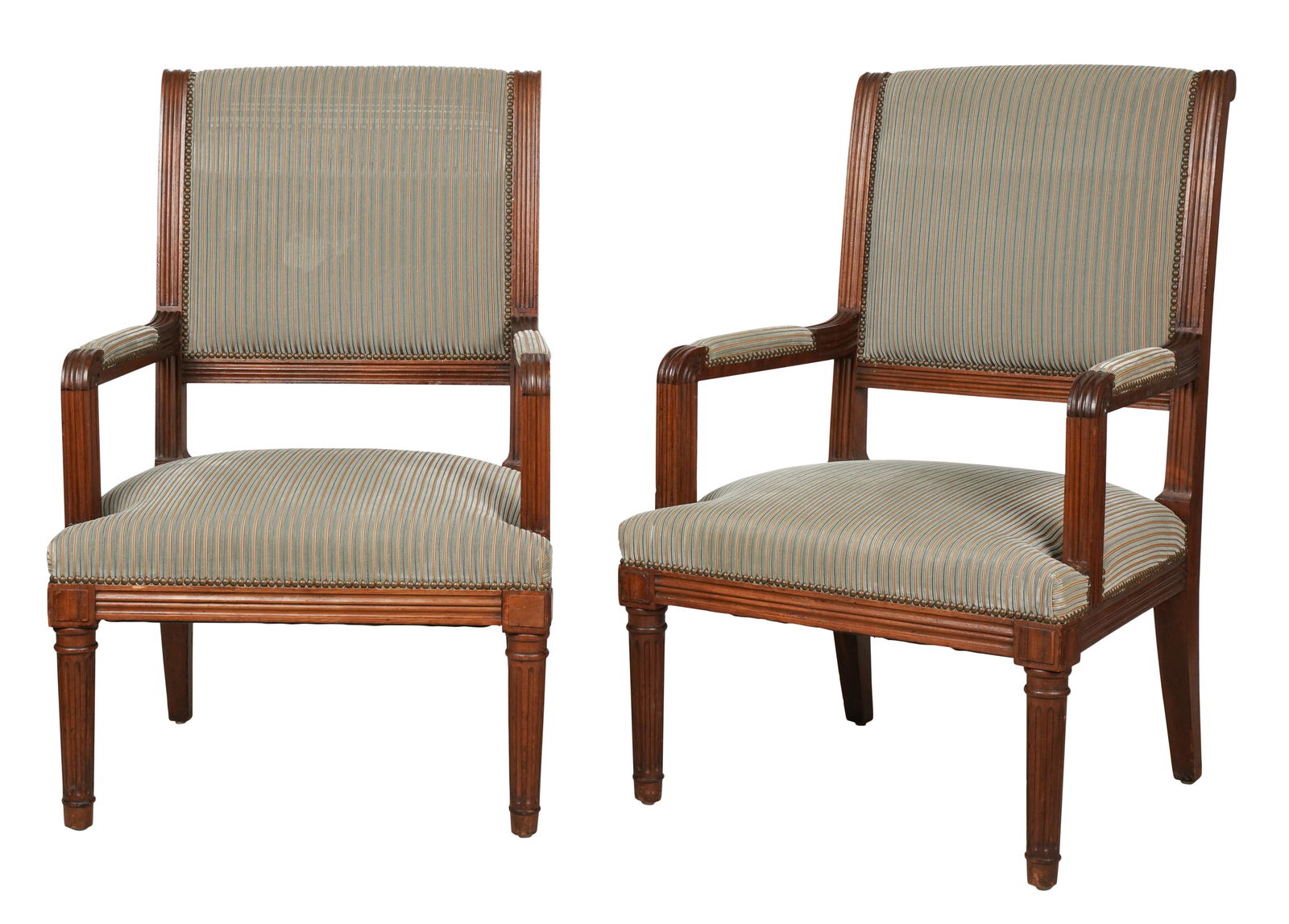 Pair of Michael Smith Louis XVI-Style Fauteuils: unsigned 42 x 28 x 24 in. (106.7 x 71.1 x 61 cm.), Seat height: 18 in. (45.7 cm.) Provenance: Property from an Estate, Beverly Hills, California (a Michael Smith installation)