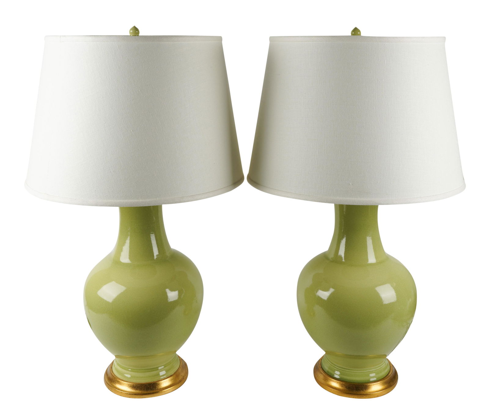 Pair of Stephen Gerould Green-Glazed Ceramic Table Lamps (1 of 15)