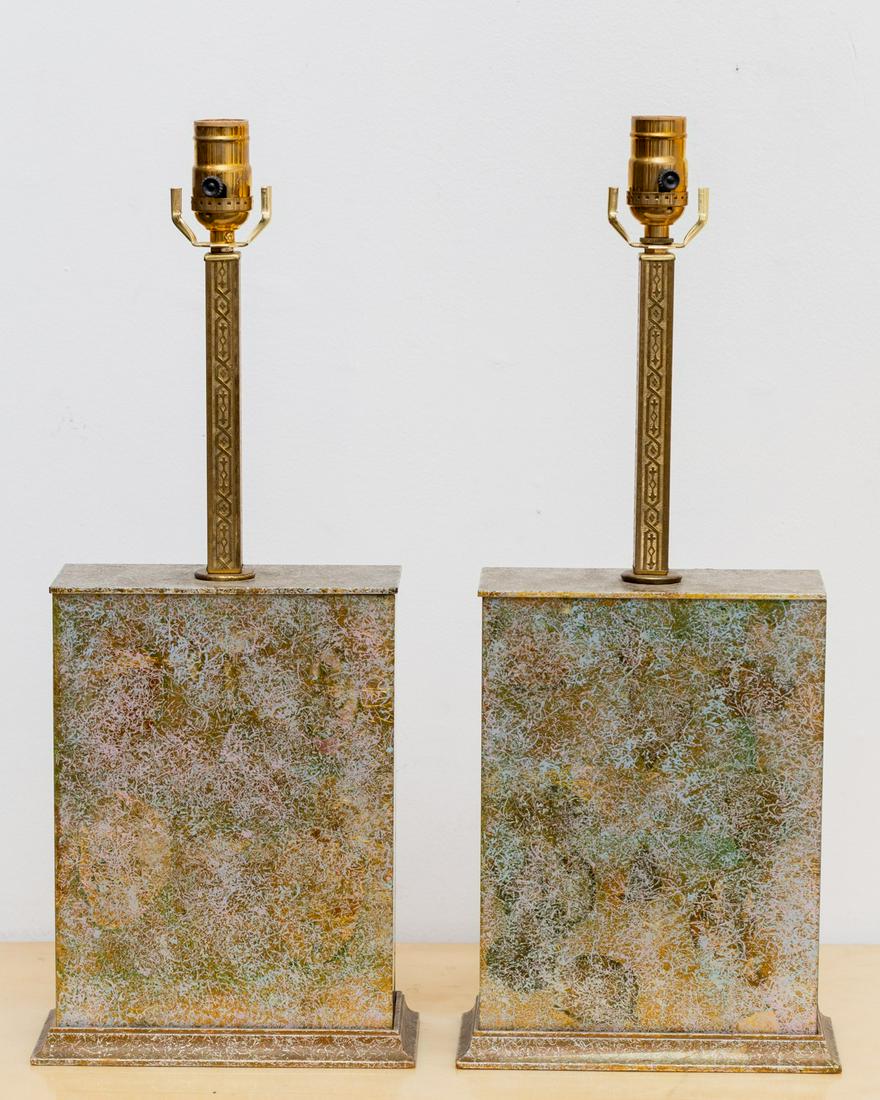 Paul Laszlo: Pair of Table Lamps: painted metal, brass; each with printed paper label to underside "Laszlo Inc. Beverly Hills / Original Design by Paul Laszlo" 20 3/4 x 8 5/8 x 4 1/2 in. (52.7 x 21.9 x 11.4 cm.) Property from the pers