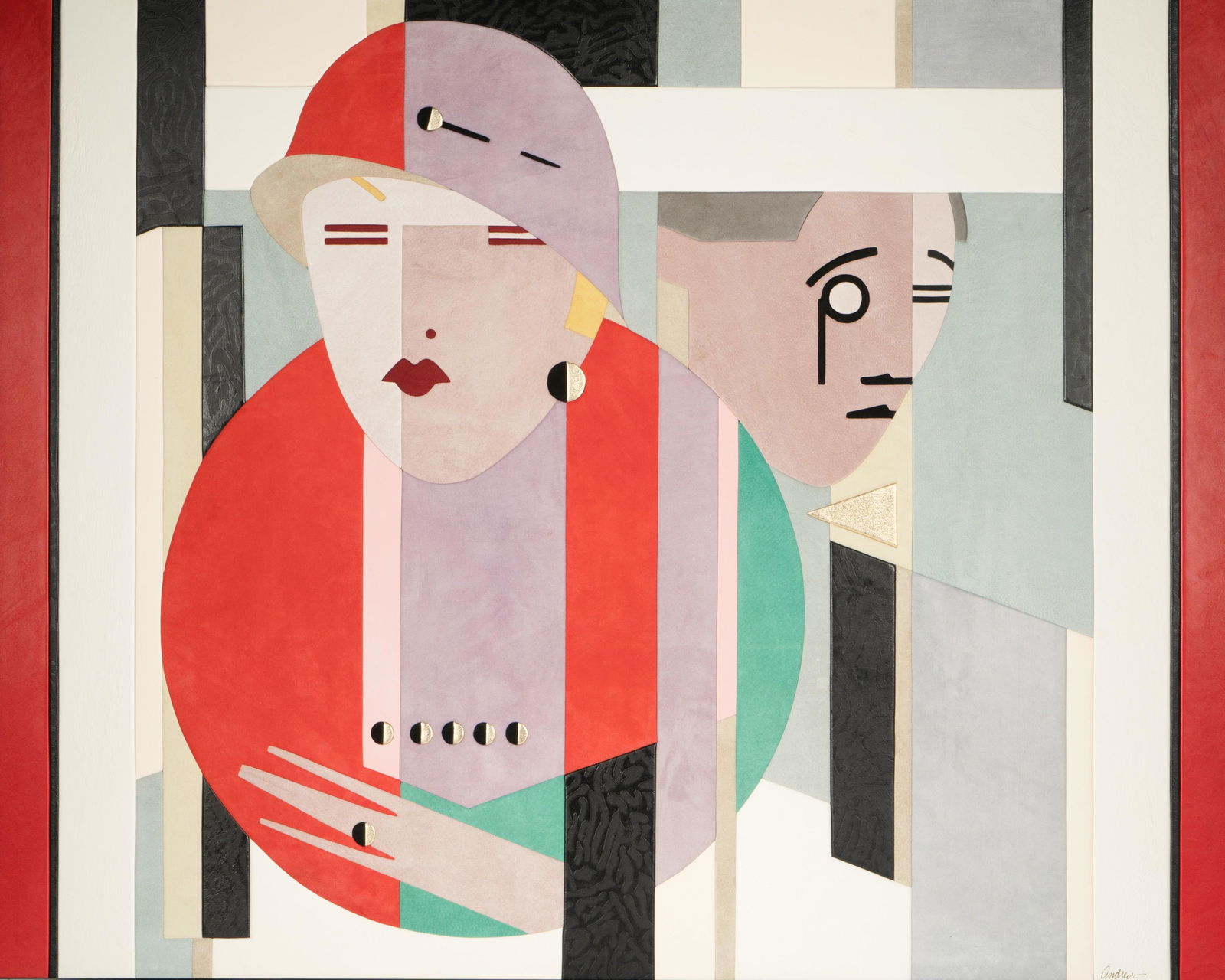 Art Deco-Style Pieced Leather and Suede Wall Art Panel (1 of 16)