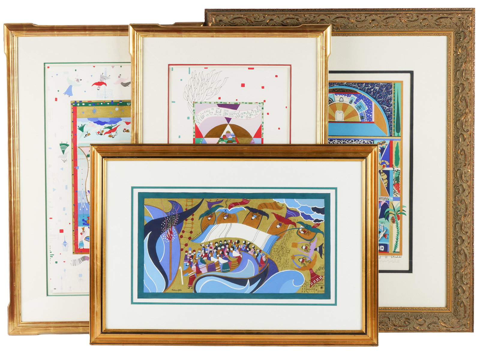 Raphael Abecassis (B. 1953): Four Works: Raphael Abecassis B. 1953 Four Works the first: "Shavuot", serigraph, signed, numbered 114/250, Sight: 20 x 14 1/2 in. (50.8 x 36.8 cm.), Frame: 33 3/8 x 27 1/2 in. (84.8 x 69.9 cm.); the second: "Exo