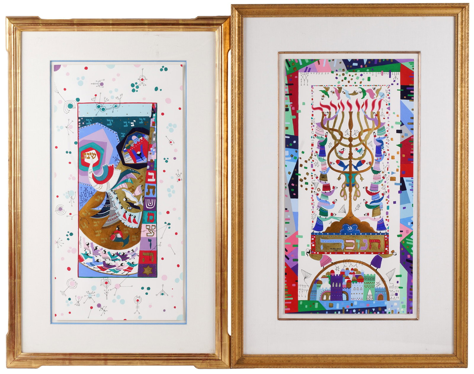 Raphael Abecassis (B.1953): Two Works: Raphael Abecassis 1953- Two Works Each: mixed media on paper signed; one dated 1990, Sheet: 23 x 11 1/2 in. (58.4 x 29.2 cm.),Frame: 31 7/8 x 20 3/8 in. (81 x 51.8 cm.) the other dated 1991, Sheet: 23