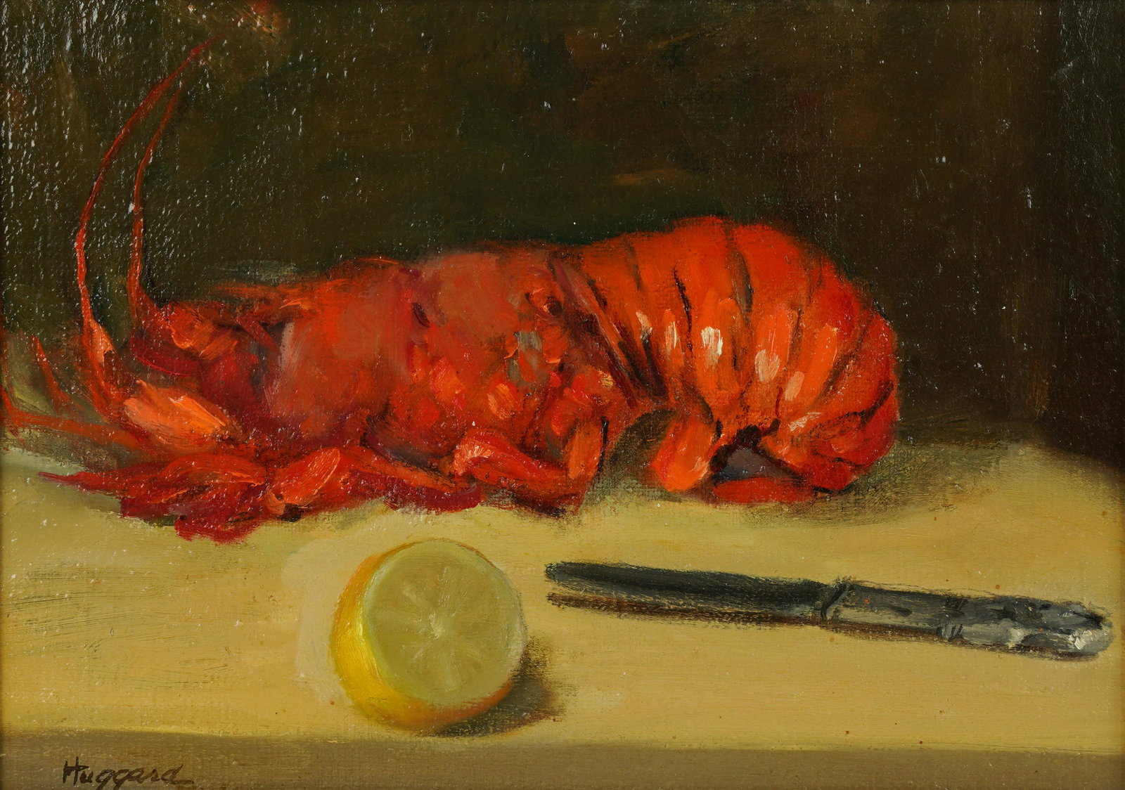 Bernice Huggard (1913-2008): Still Life with Lobster and Lemon: Bernice Huggard (1913-2008) Still Life with Lobster and Lemon oil on board signed lower left Sight: 9 3/8 x 13 3/8 in. (23.8 x 34 cm.), Frame: 15 1/2 x 19 1/2 in. (39.4 x 49.5 cm.)