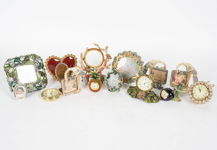 Group Of Jay Strongwater Picture Frames And Clocks