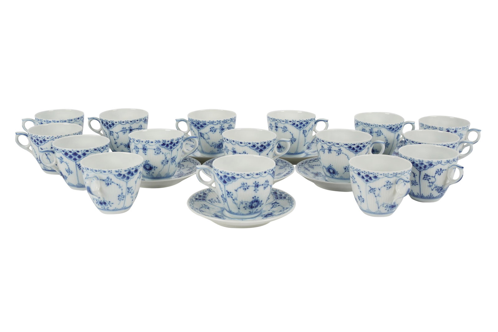Royal Copenhagen Blue Fluted Half Lace Porcelain Cup and Saucer Set (1 of 9)