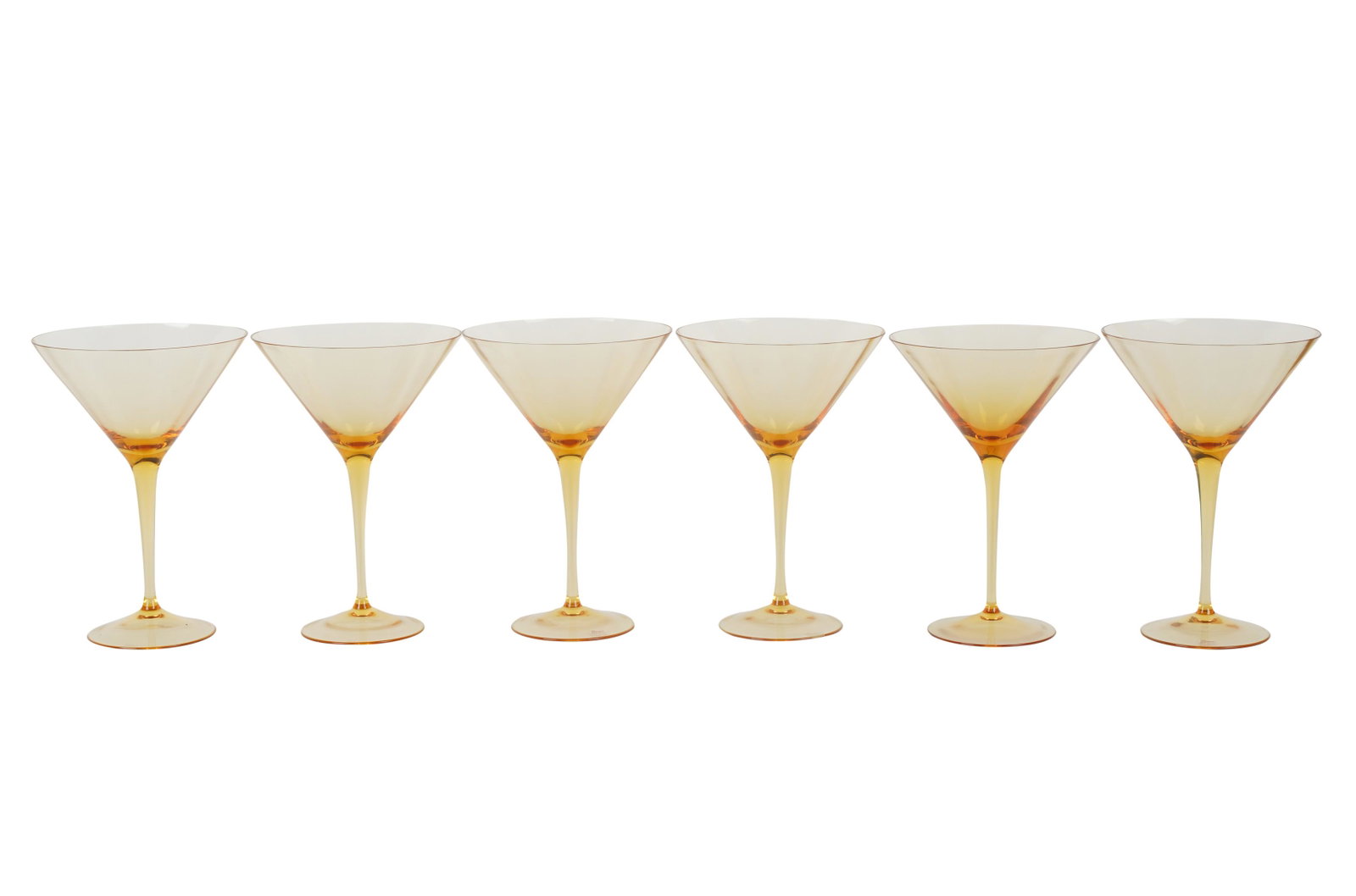 Set of Six Moser Amber Martini Glasses: each etched "Moser" 7 1/2 x 5 in. (19.1 x 12.7 cm.)
