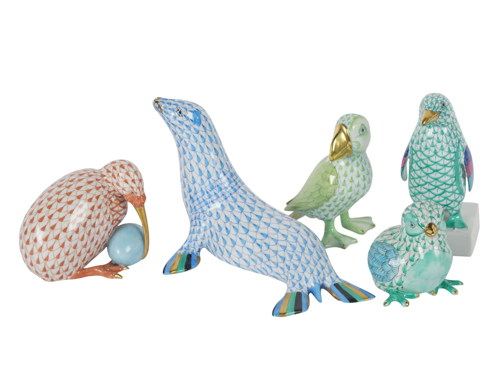 Five Herend Fishnet Porcelain Animal Figures (1 of 6)