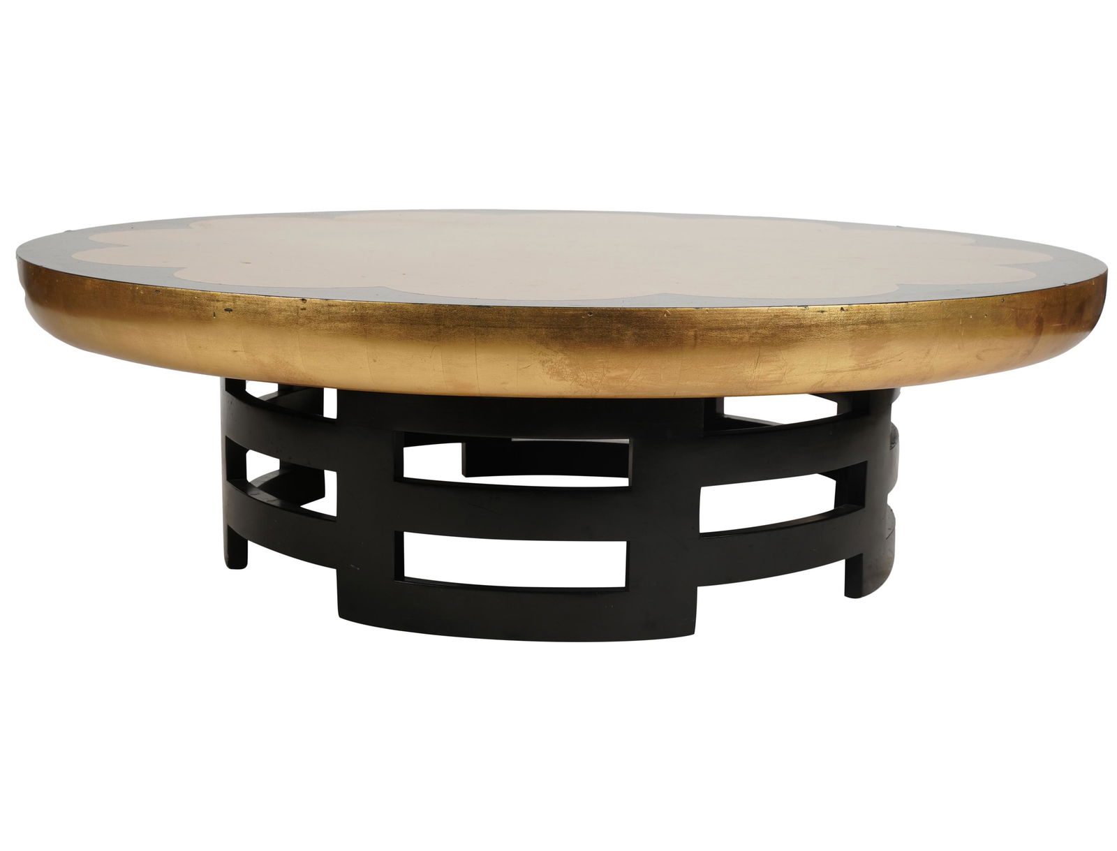 Muller and Barring for Kittinger: Coffee Table: gilt and ebonized wood, with detachable round top 14 x 48 in. (35.6 x 121.9 cm.)