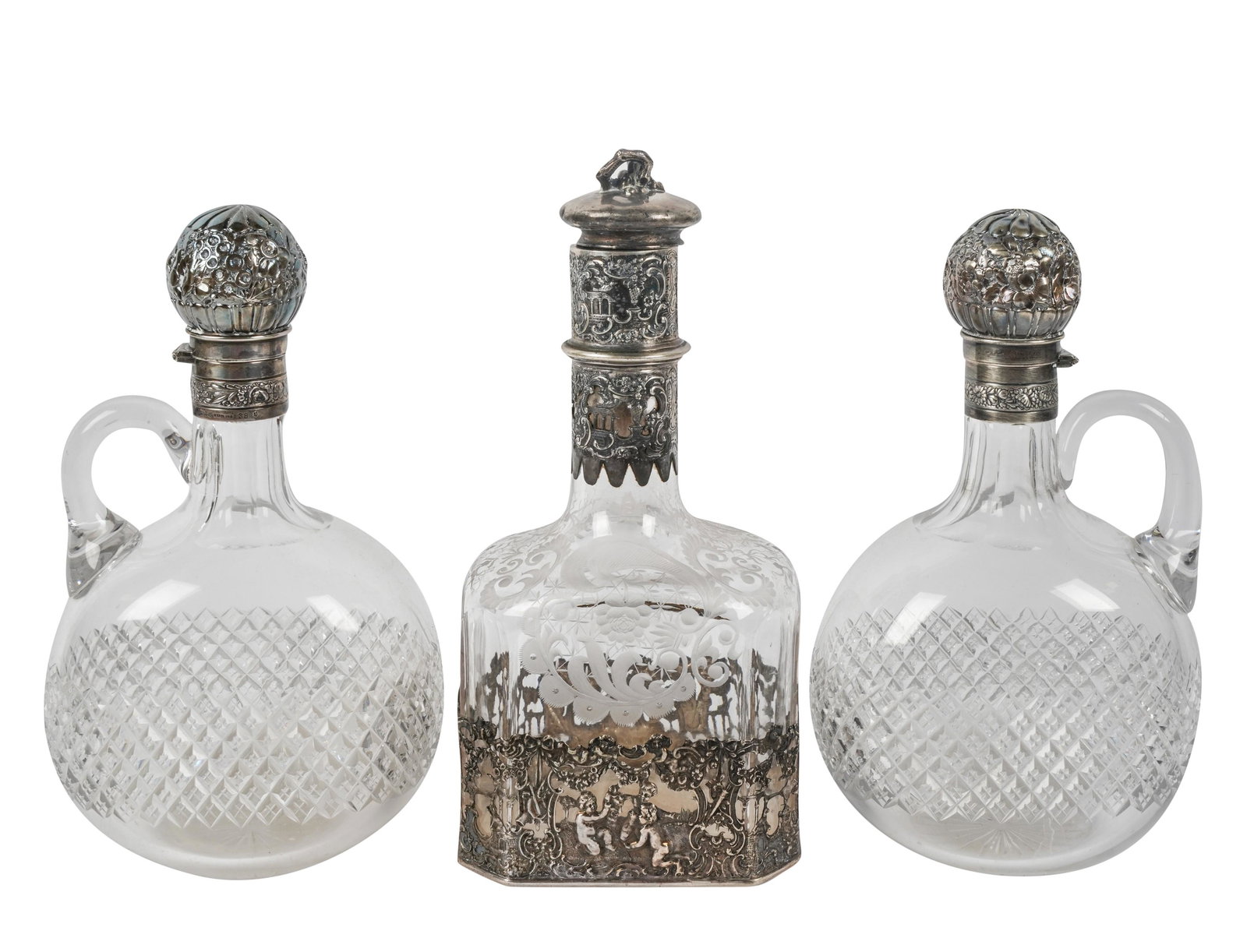 Group of Silver-Mounted Glass Decanters (1 of 10)